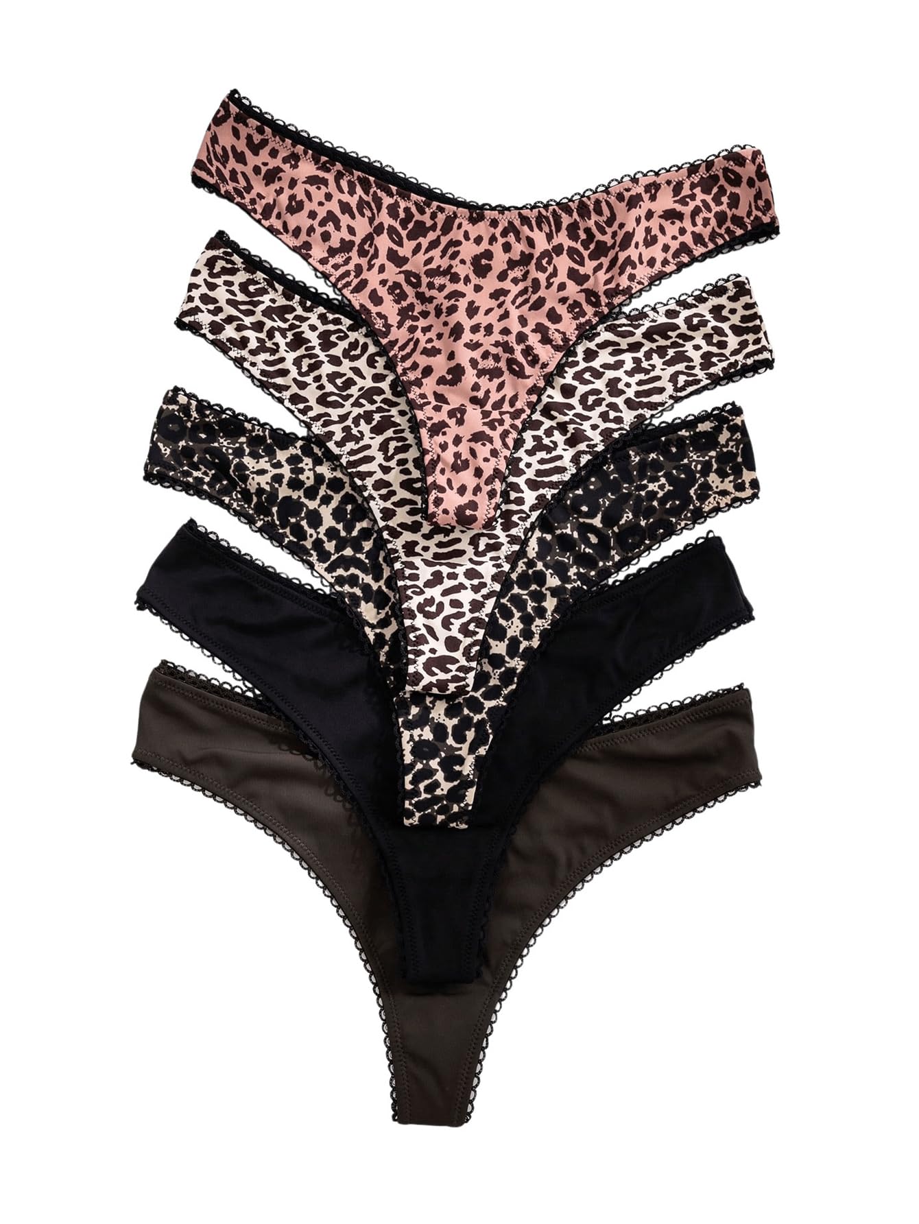 Women's 5 Pack Leopard Print Thongs Low Rise Panties Underwear Sets