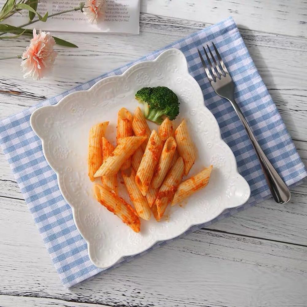 Elegant Square Embossed Lace Plate Bone China Dessert Plate Ceramic Plate Afternoon Tea