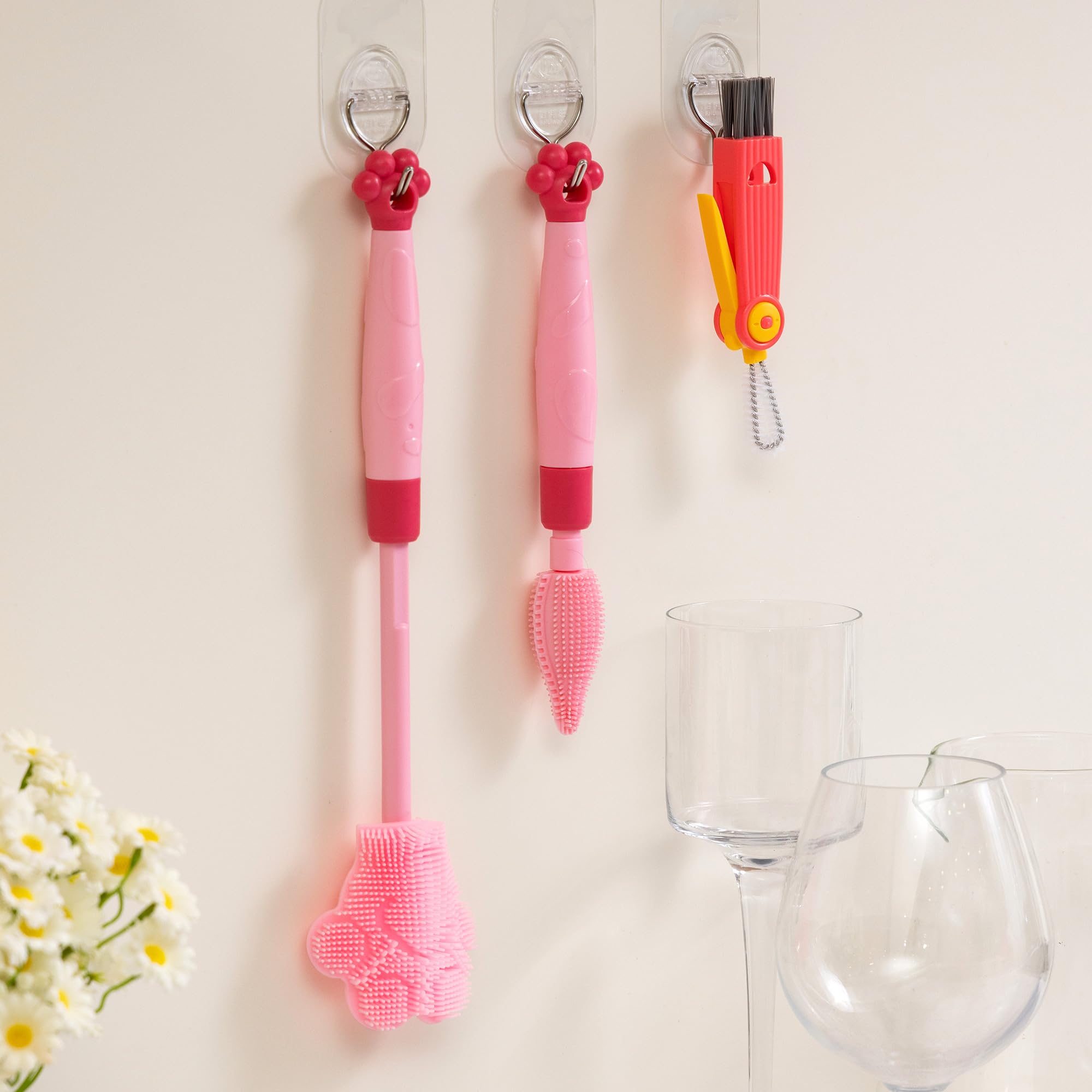 Silicone Bottle and Pot Brush Cleaner, Adjustable Handle Length (10.5-13.8in)