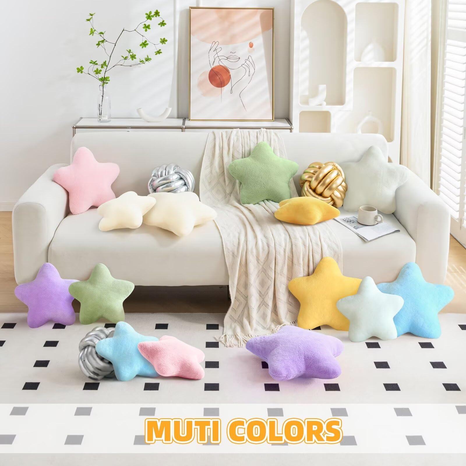 Star Pillow Plush Throw Cushion - Cute Aesthetic 3D Decorative Room Decor for Bedroom, Office, Sofa, Chair 2Pcs