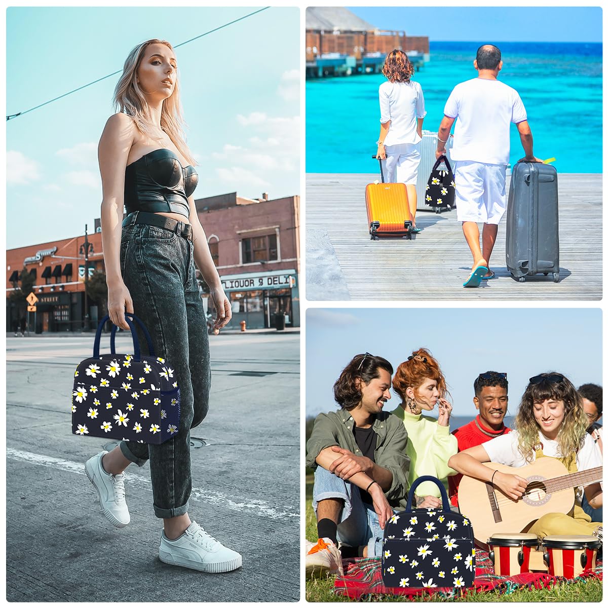 Reusable Insulated Lunch Tote Bag,Leakproof Food Handbags Case High Capacity