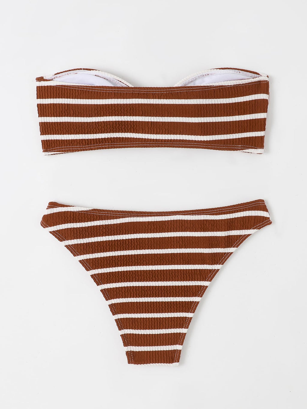 Women's 2 Piece Strapless Swimsuit Striped Bandeau High Waisted Thong Bikini Set Bathing Suit