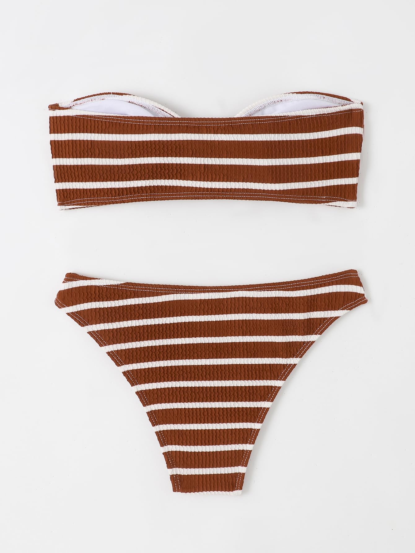 Women's 2 Piece Strapless Swimsuit Striped Bandeau High Waisted Thong Bikini Set Bathing Suit