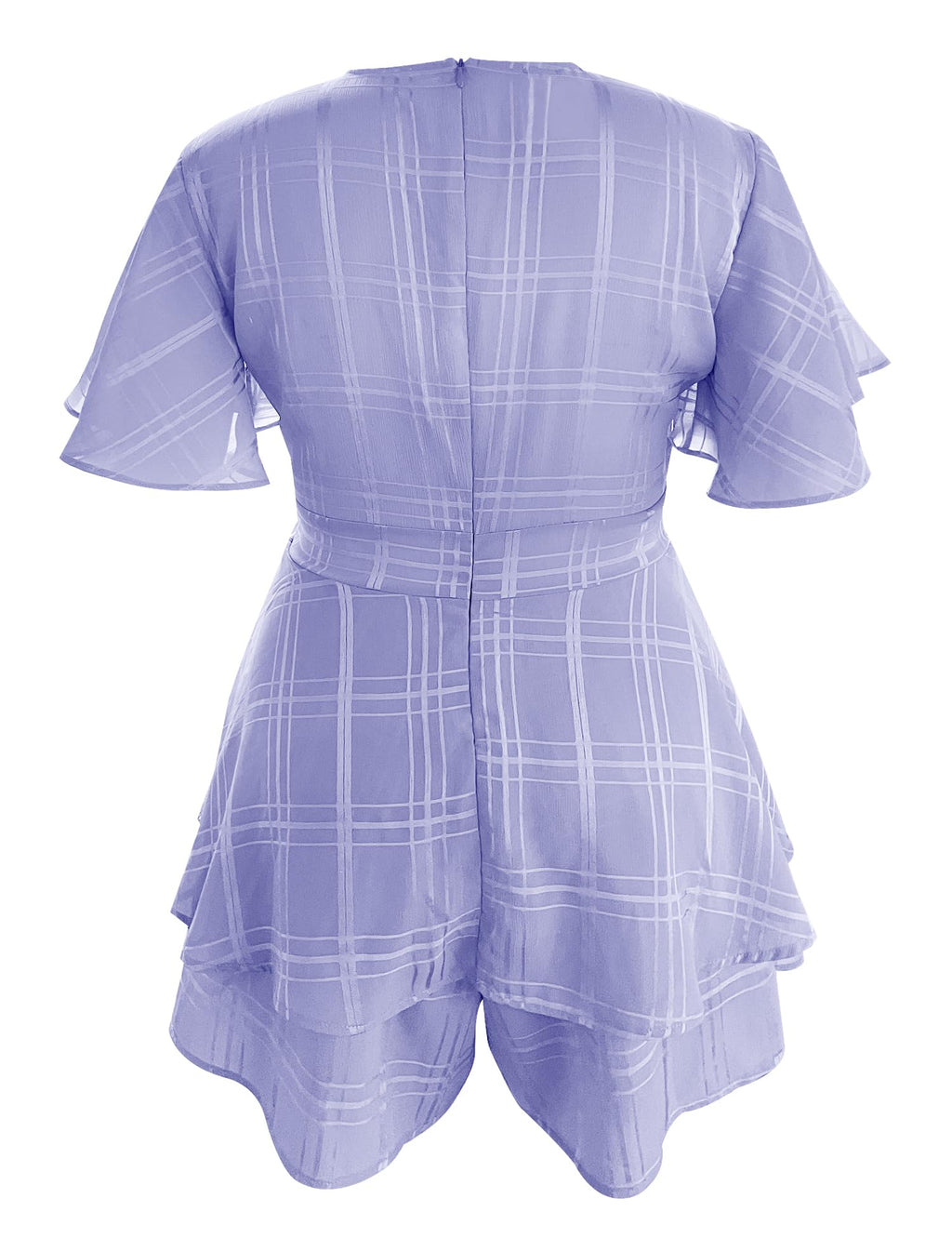 Women's Floral Rompers Jumpsuits V Neck Short Baggy Sleeve Waist Tie Double Layer Ruffle Hem Romper