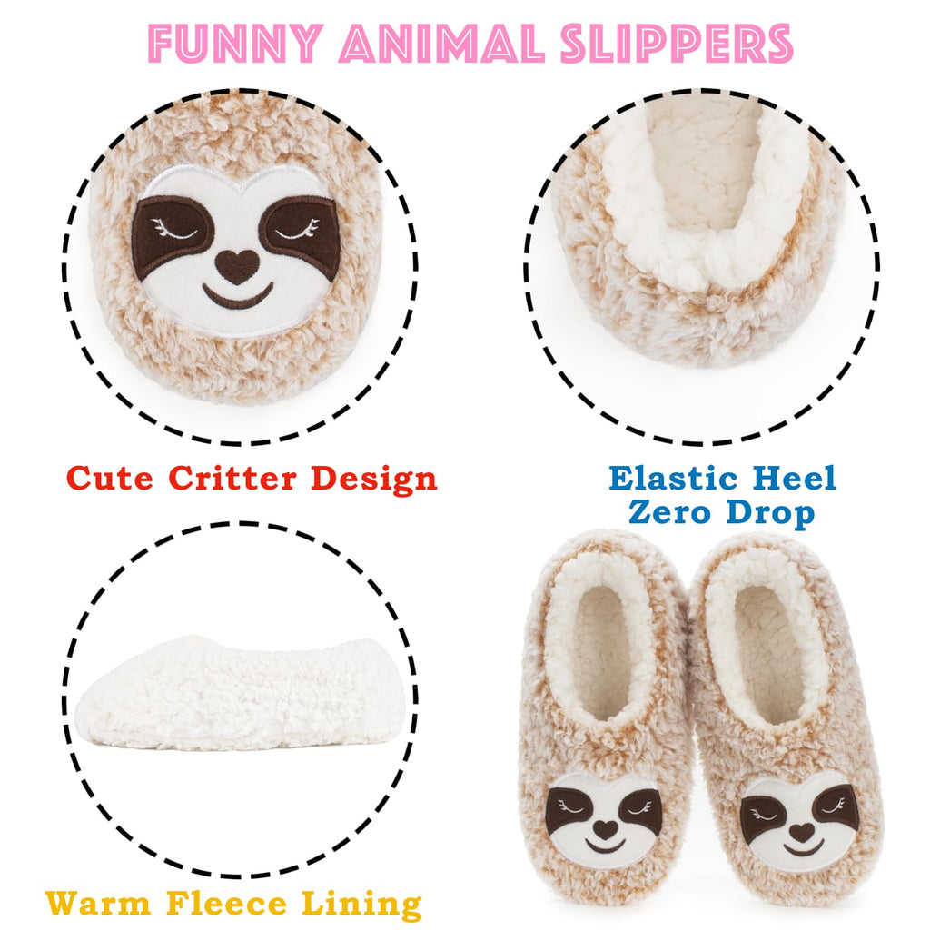 Cute Animal House Slippers - Fuzzy Warm Bedroom Slipper Socks Non-Slip Grippers