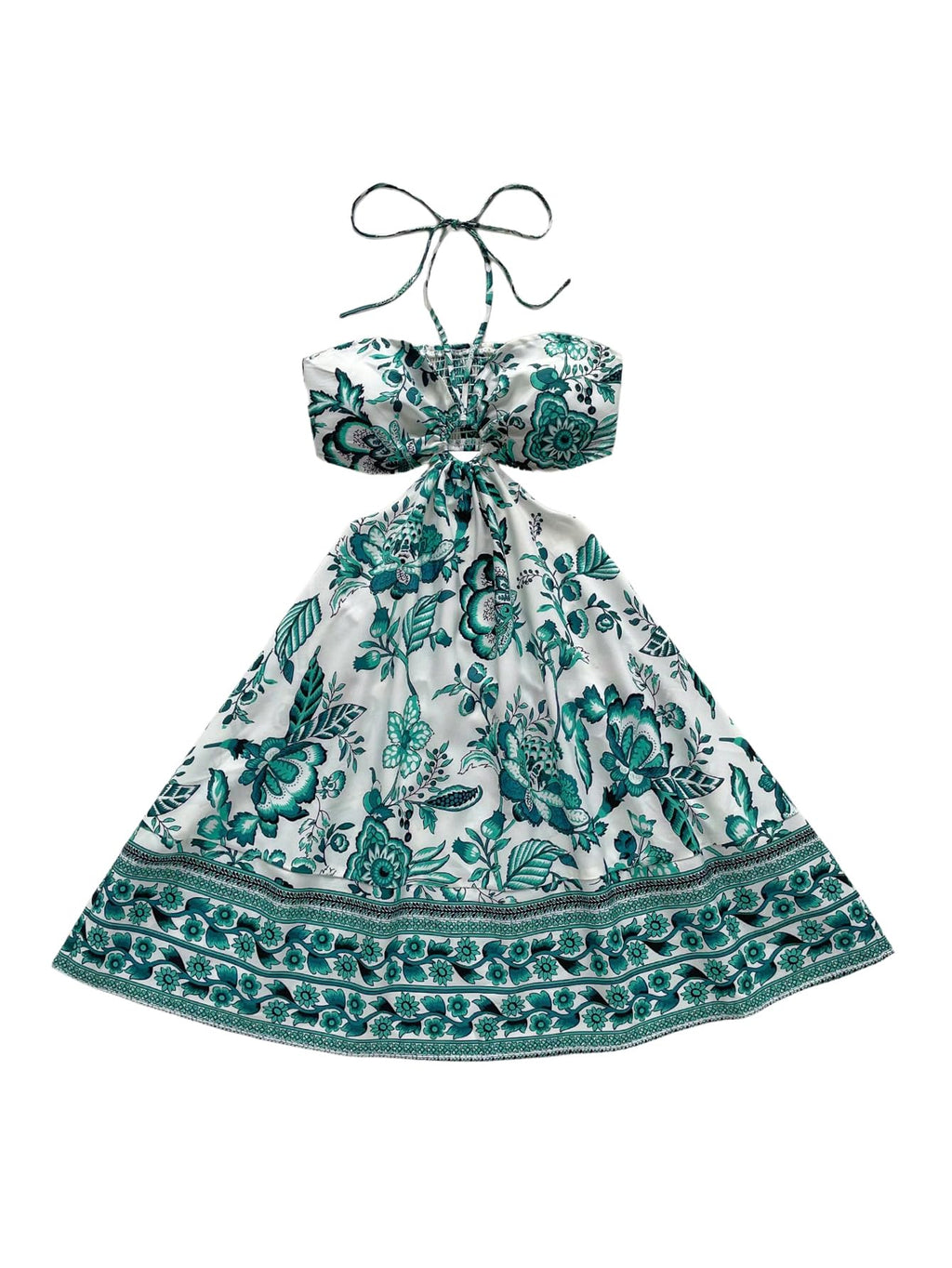 Women's Floral Halter Neck Vacation Dress Sleeveless Cut Out Boho Cami Dress