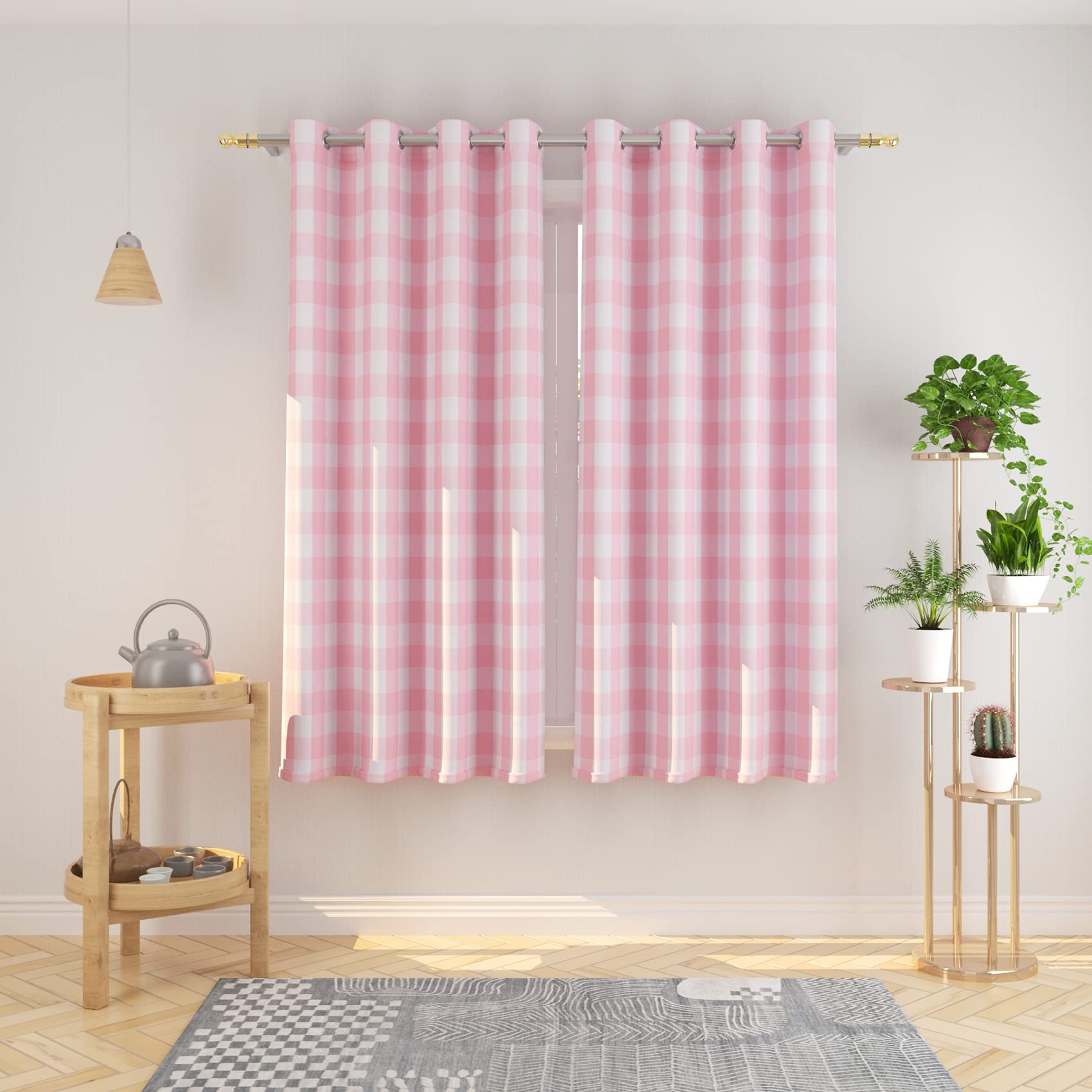 Tier Curtains Check Gingham Plaid Window Curtain Panels Bathroom Grommet Top Window Treatment 2 Panels