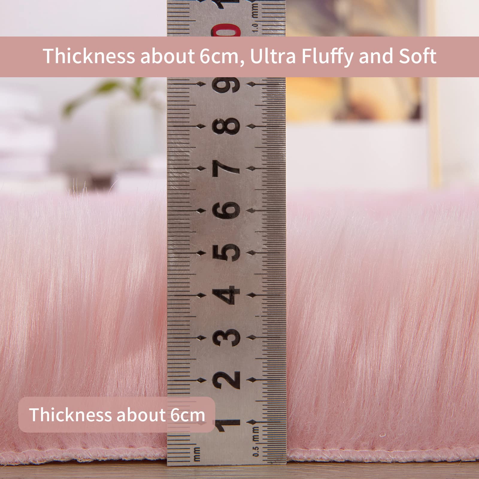 Faux Fur Heart Shaped Area Rug for Living Room Bedroom, Soft Large Pink Faux Sheepskin Play Carpet, 4 x 6