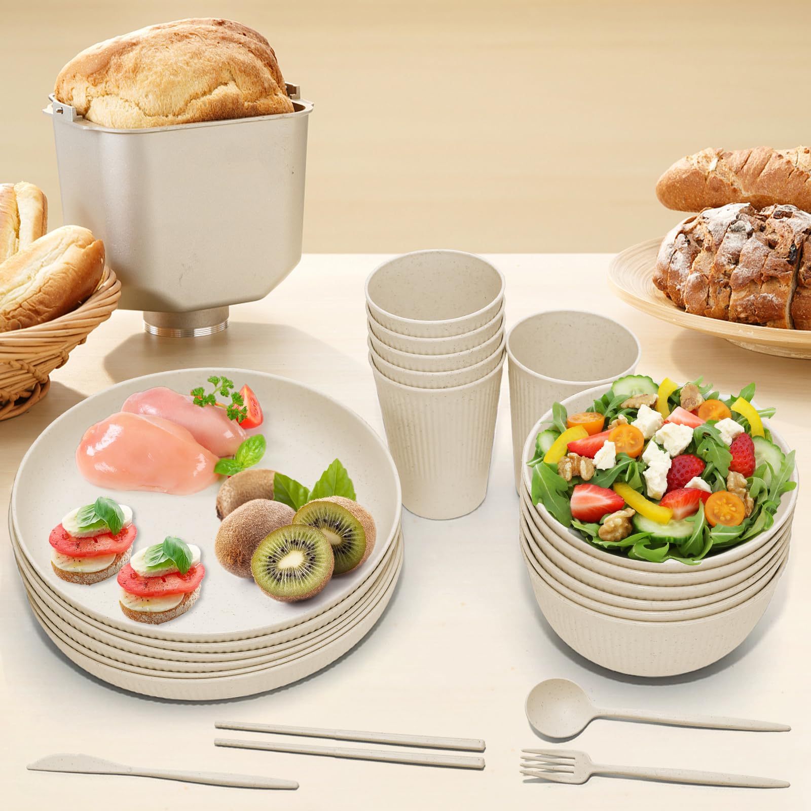 Wheat Straw Dinnerware Sets -36 Piece Unbreakable Dinnerware Sets for 6, Wheat Straw Plates and Bowls Set, Lightweight