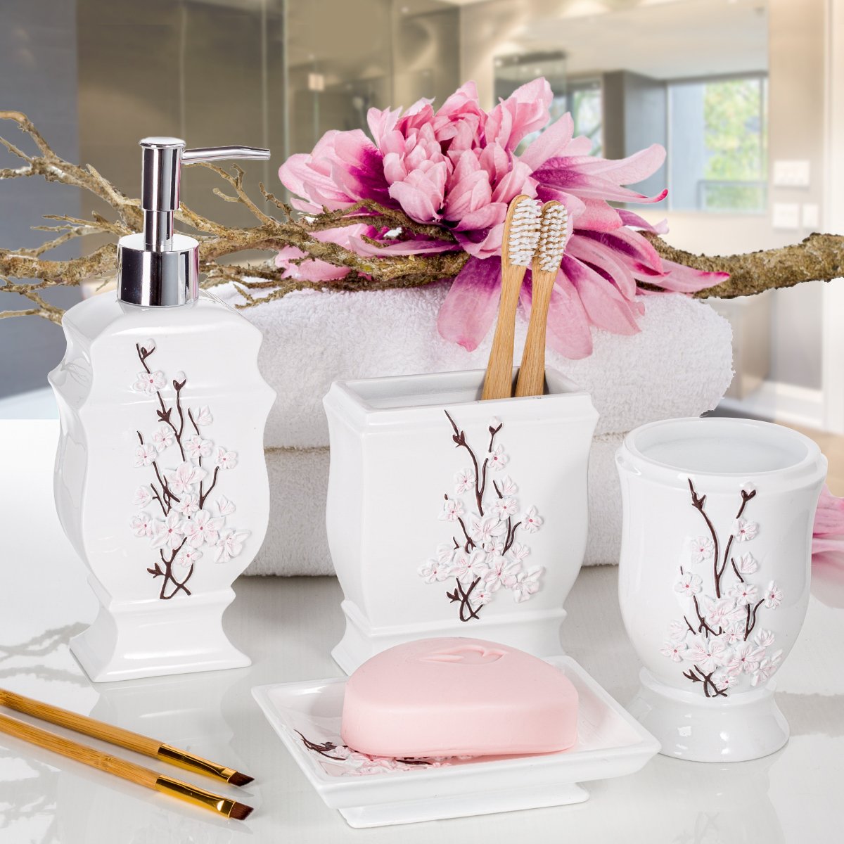 Modern Cherry Blossom Style Bathroom Accessories