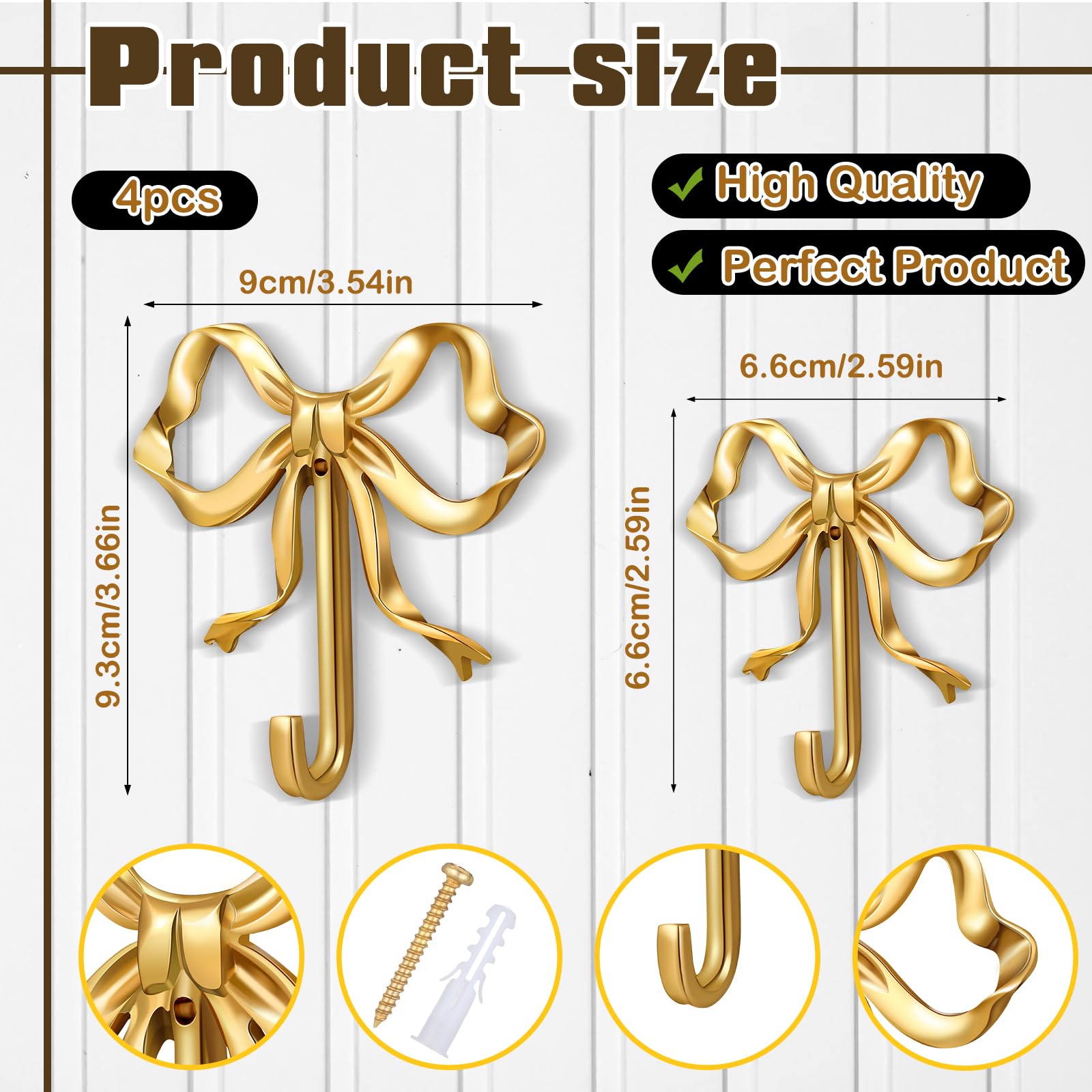 Gold Bow Knot Hooks Brass Bow Wall Door Hanger Towel