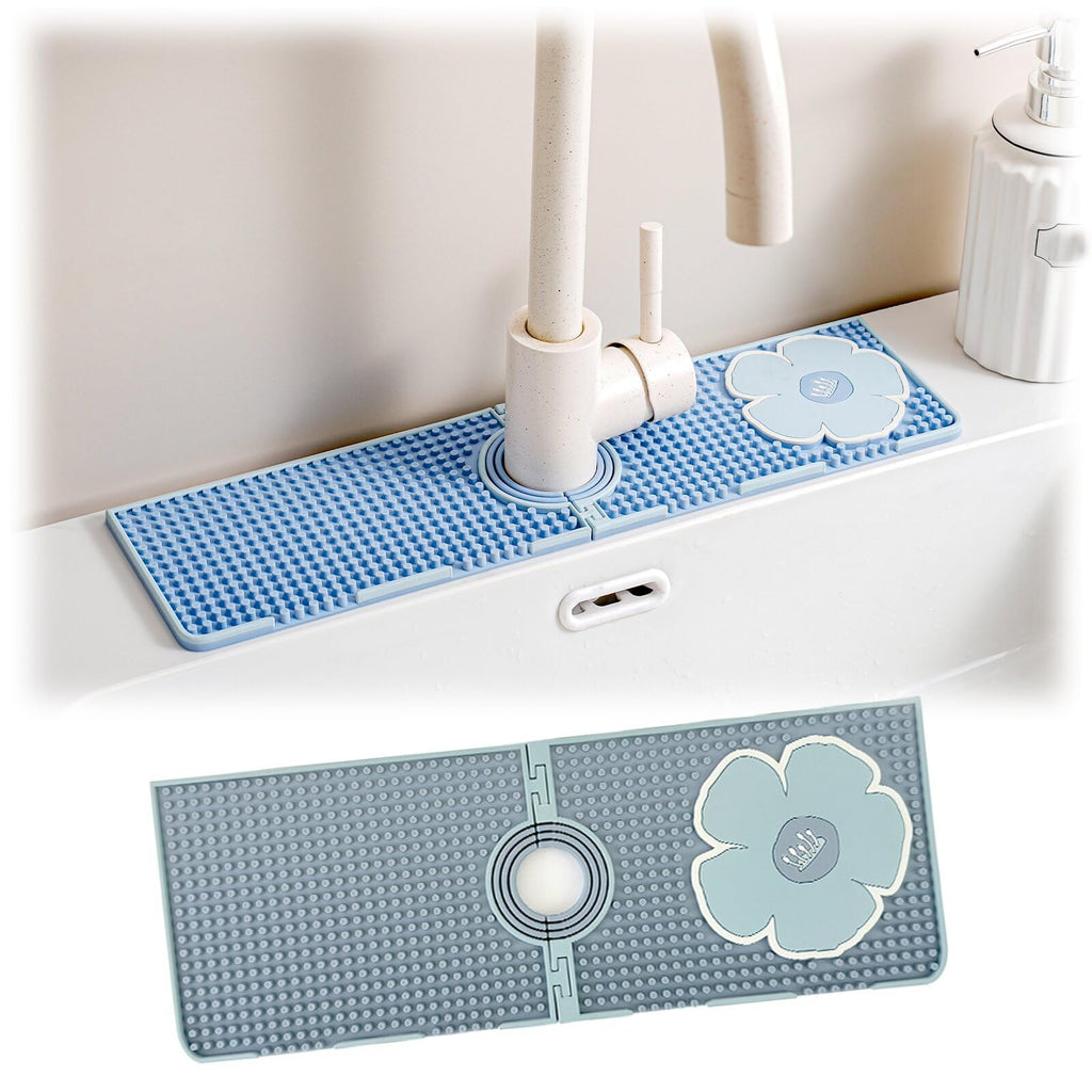 Sink Splash Guard, Faucet Mat for Kitchen Sink, Faucet Guard & Draining Mat, Dish Soap Sponge Holder Tray