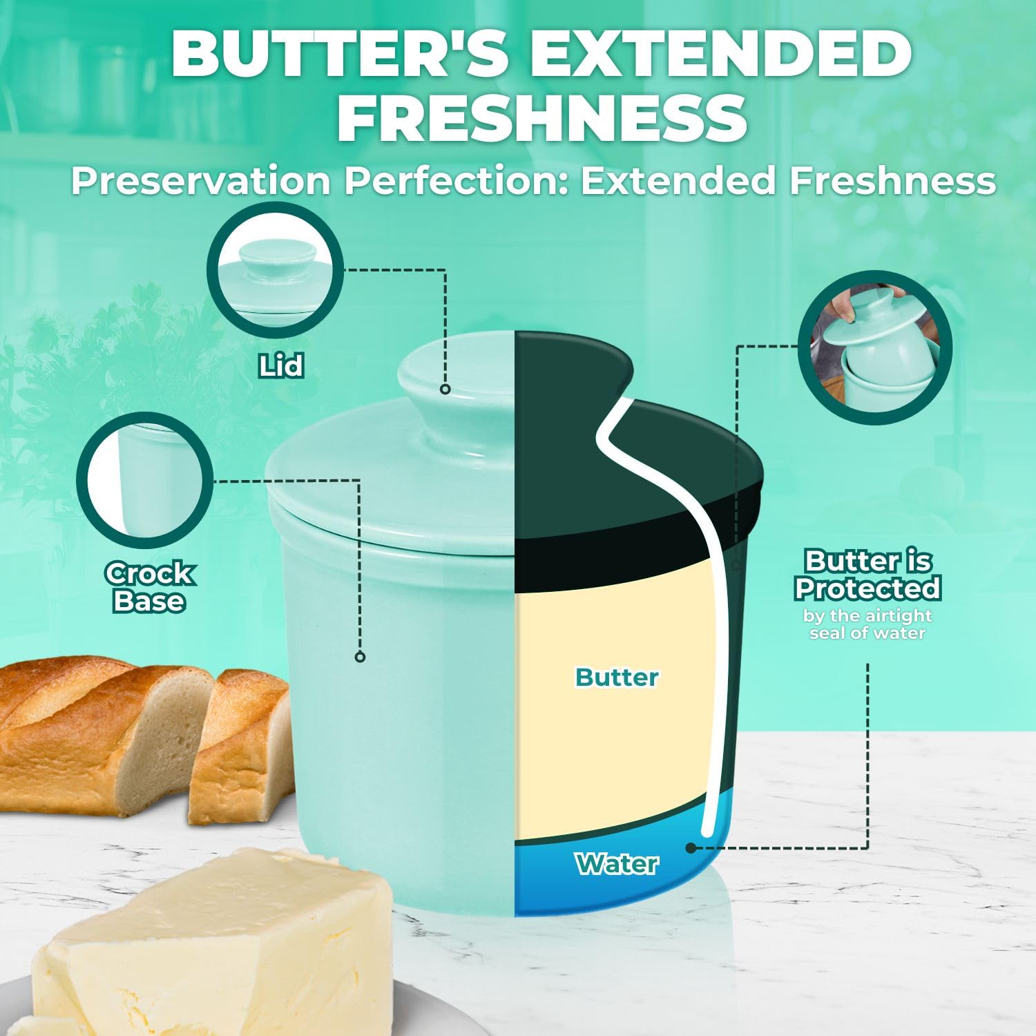 Porcelain French Butter Keeper Crocks with Lids â€?Set of 2 Farmhouse-Style Butter Dishes