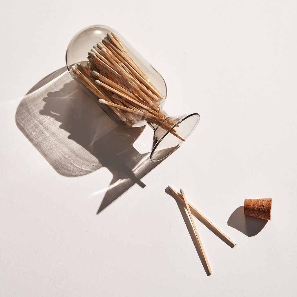 Includes 100 Match Sticks Glass Match Cloche with Striker - with Cork Stopper - 6.7" H X 3"