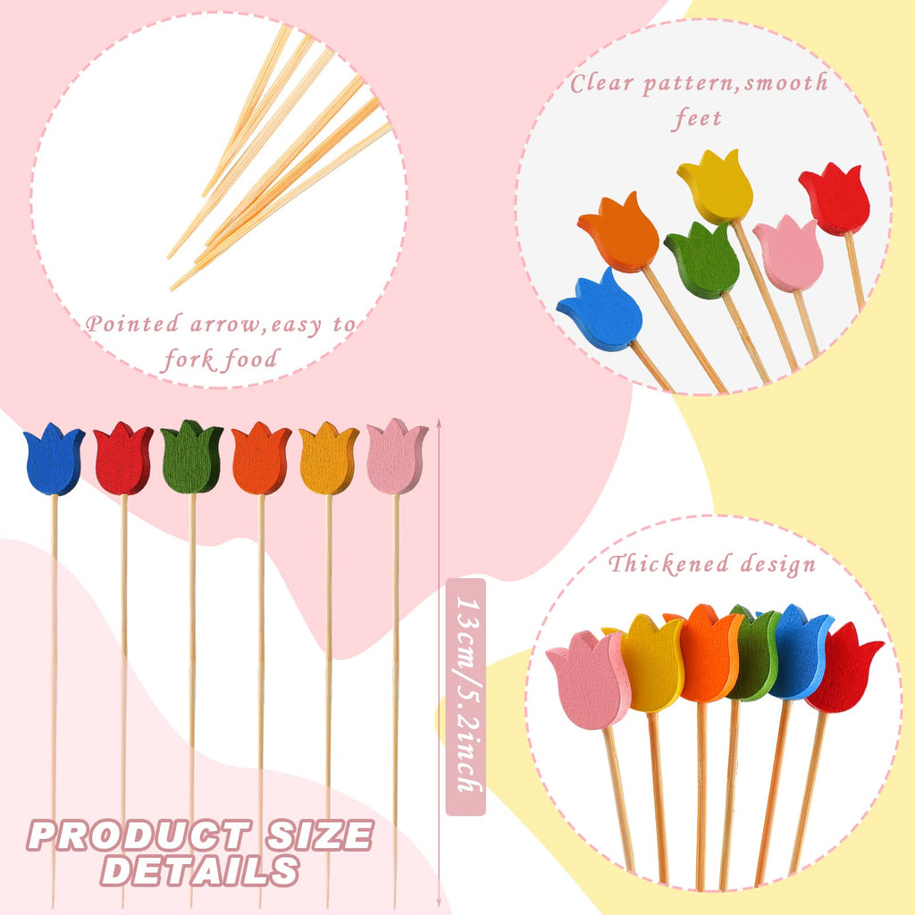 Tulip Cocktail Picks â€?Bamboo Toothpicks for Appetizers, Summer Party Skewers, Disposable Food Sticks 200 Pcs