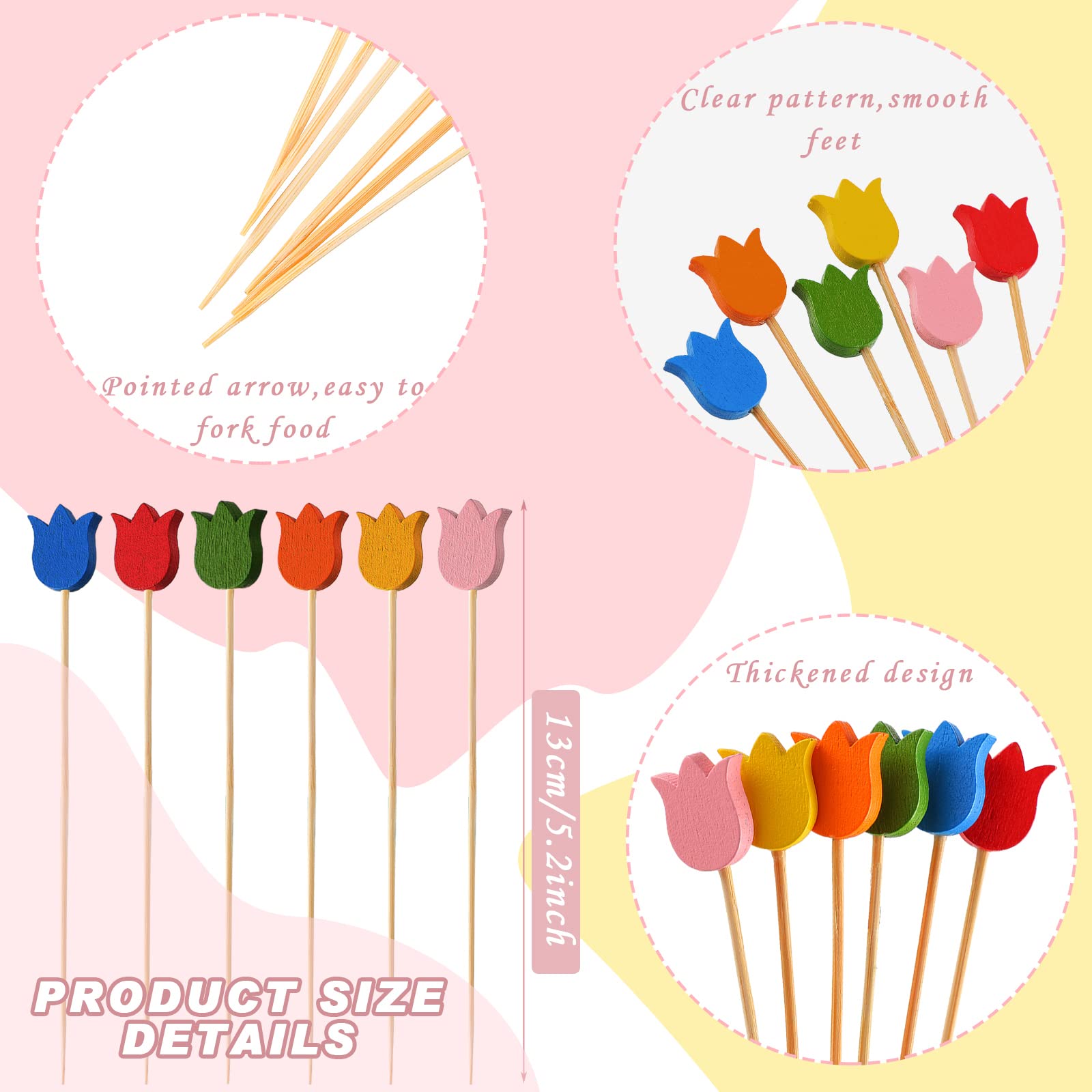 Tulip Cocktail Picks â€?Bamboo Toothpicks for Appetizers, Summer Party Skewers, Disposable Food Sticks 200 Pcs