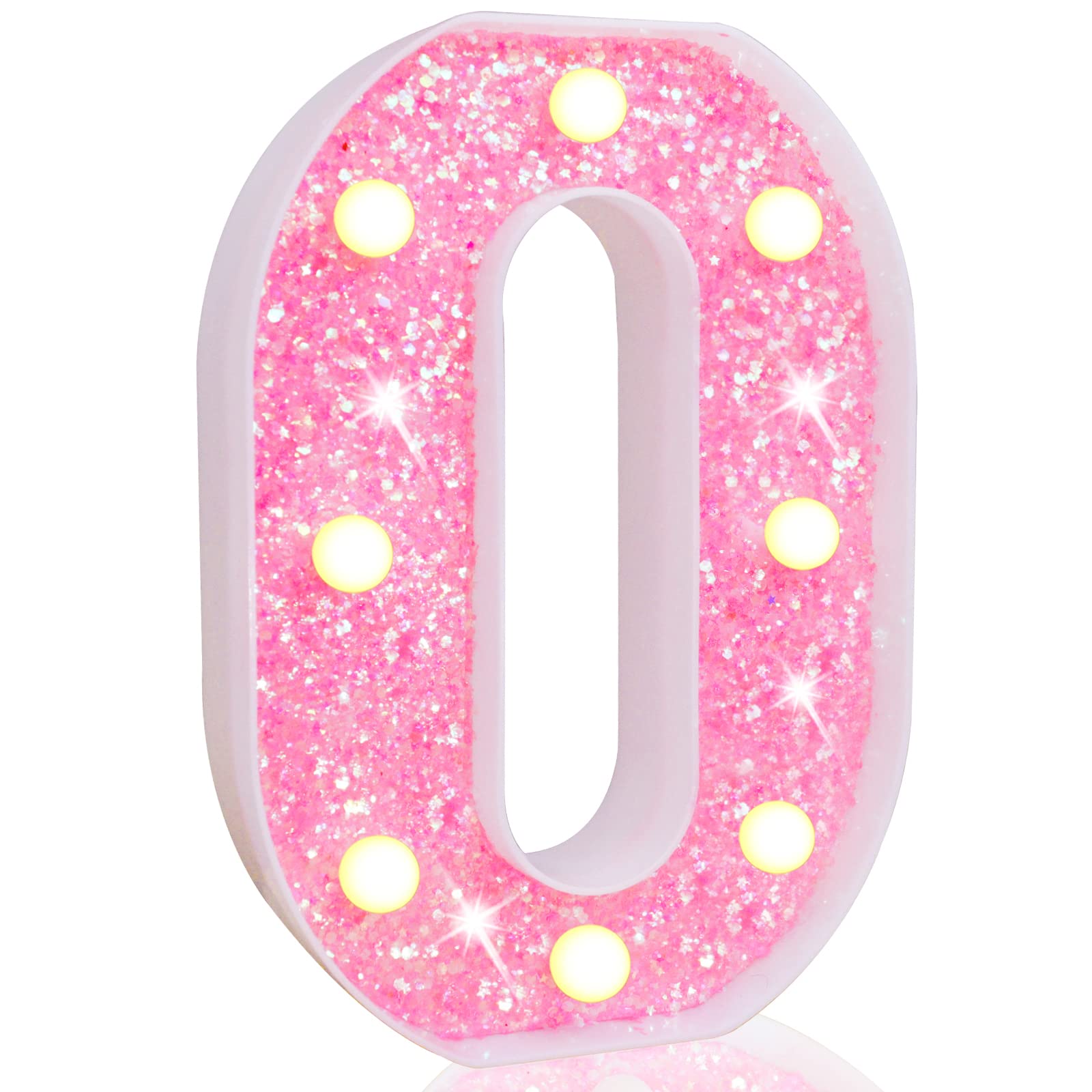 Pink LED Letters Glitter Alphabet LetterS & Numbers Sign Battery Powered