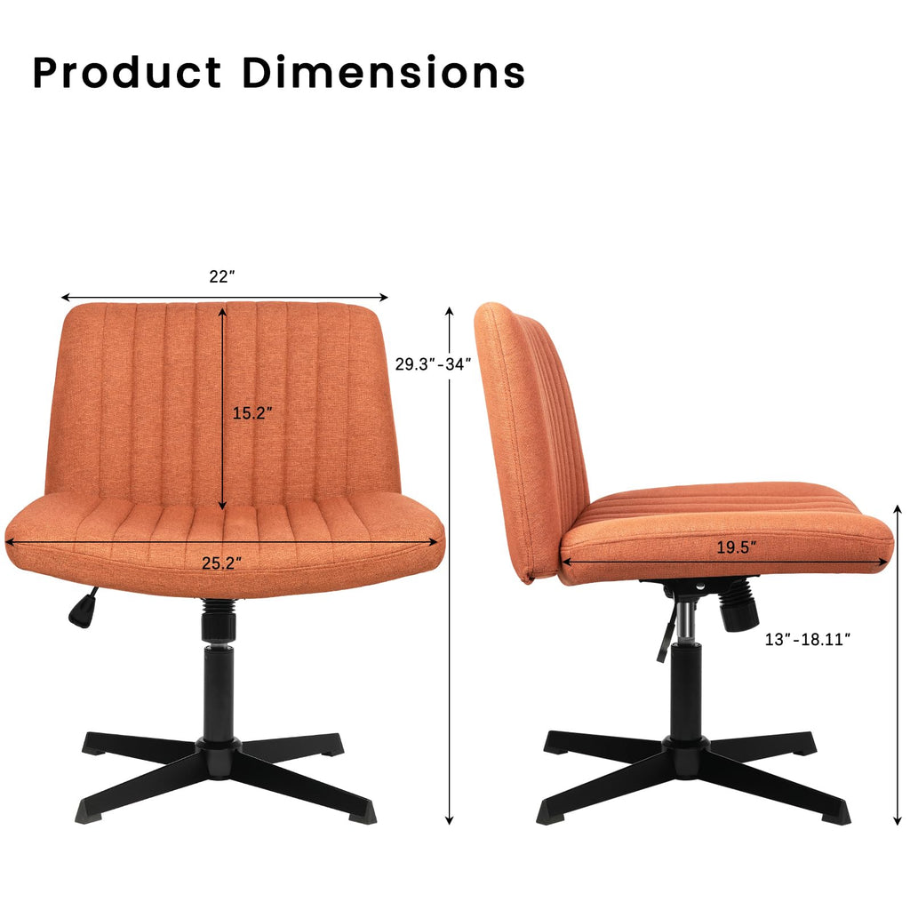 Criss Cross Chair, Armless Cross Legged Office Desk Chair No Wheels, Fabric Padded Modern Swivel Height Adjustable Mid Back Wide Seat