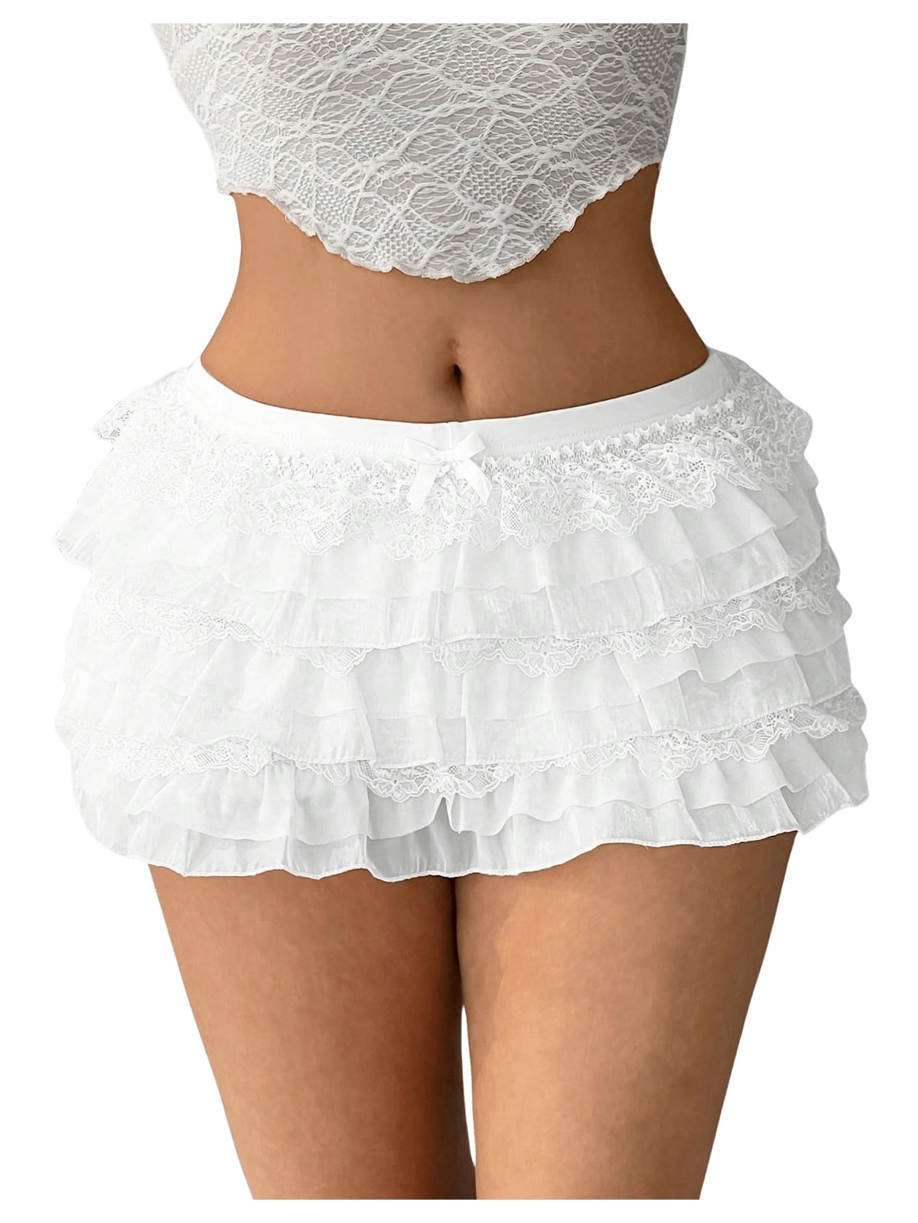 Women's Bow Mini Shorts Low Rise Lace Layered Ruffle Shorts Cute Lolita Bloomers