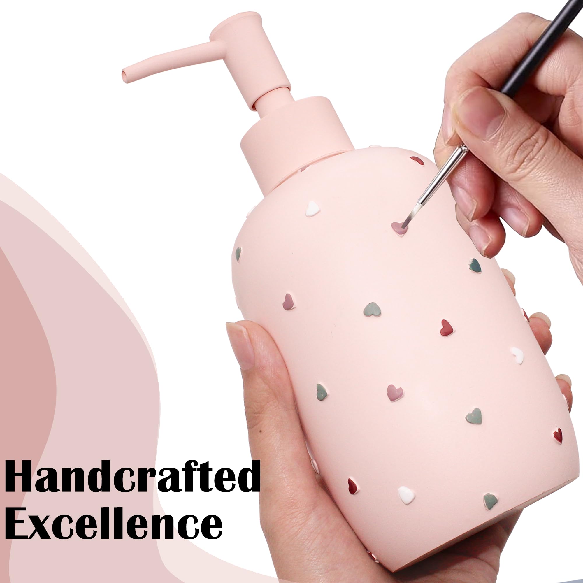 Premium Bathroom Accessories Sets 4-Piece, Pastel Heart Bathroom Accessory Complete Set - Toothbrush Holder, Lotion Soap Dispenser, Vanity Tray, Bathroom Tumbler for Countertop Vanity