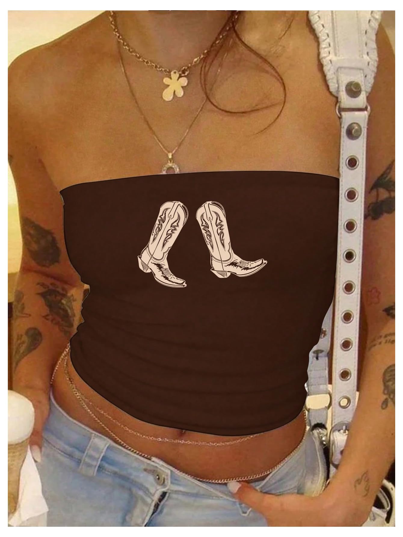 Women's Strapless Y2k Graphic Tube Crop Top Sleeveless Summer Bandeau Tops