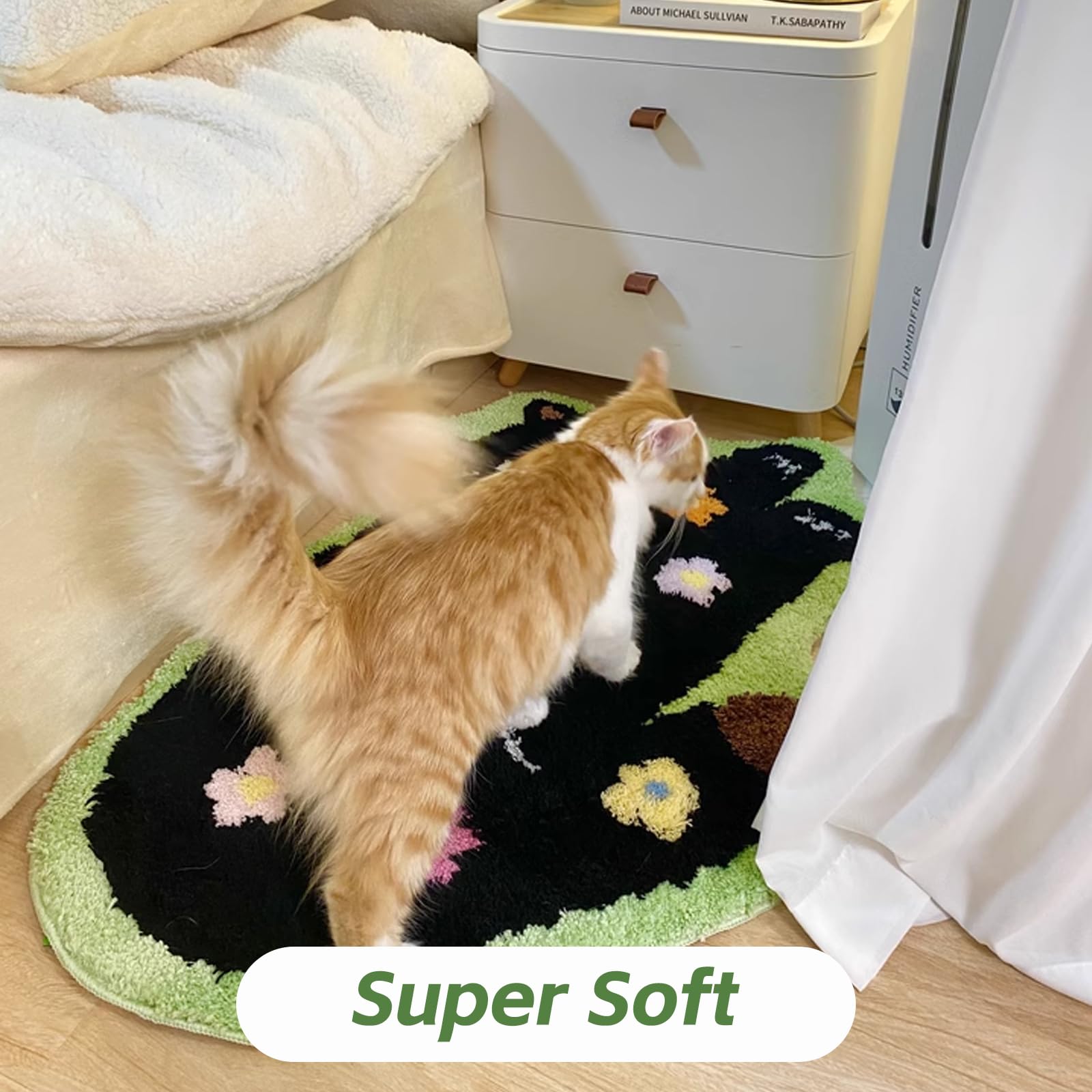 Moss Green Toilet Rugs, Luxury Tufted Extra Thick U-Shaped Toilet Rug,Cute Flower Green Moss Bath Mat Non Slip - Washable Water Absorbent Shag Bathroom Rugs for Bath