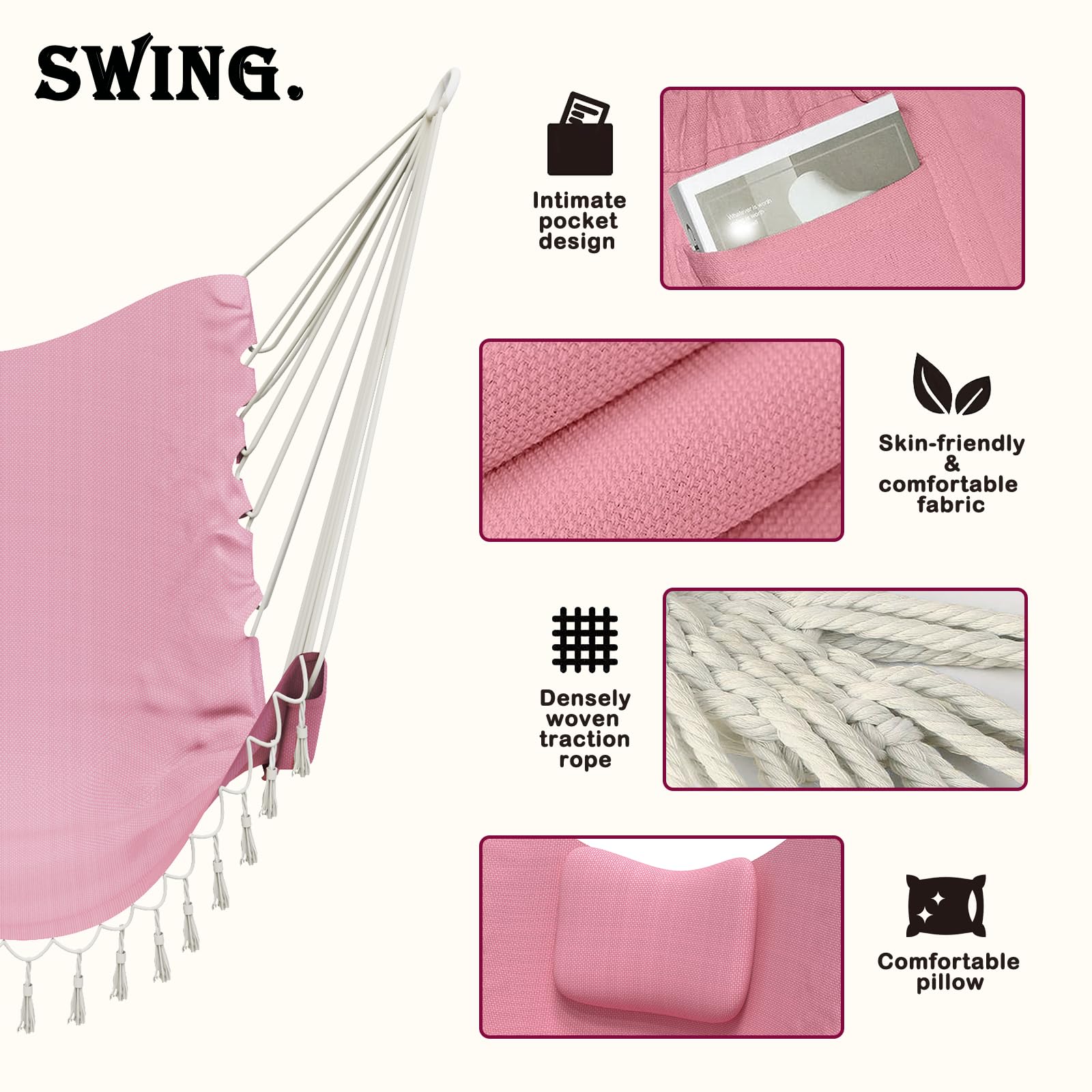 Hammock Chair with Stand,Heavy-Duty Hanging Chair with Stand for Indoor Outdoor, Sturdy Swing Chair Stand Max Load 350 pounds (Hammock Chair Included)