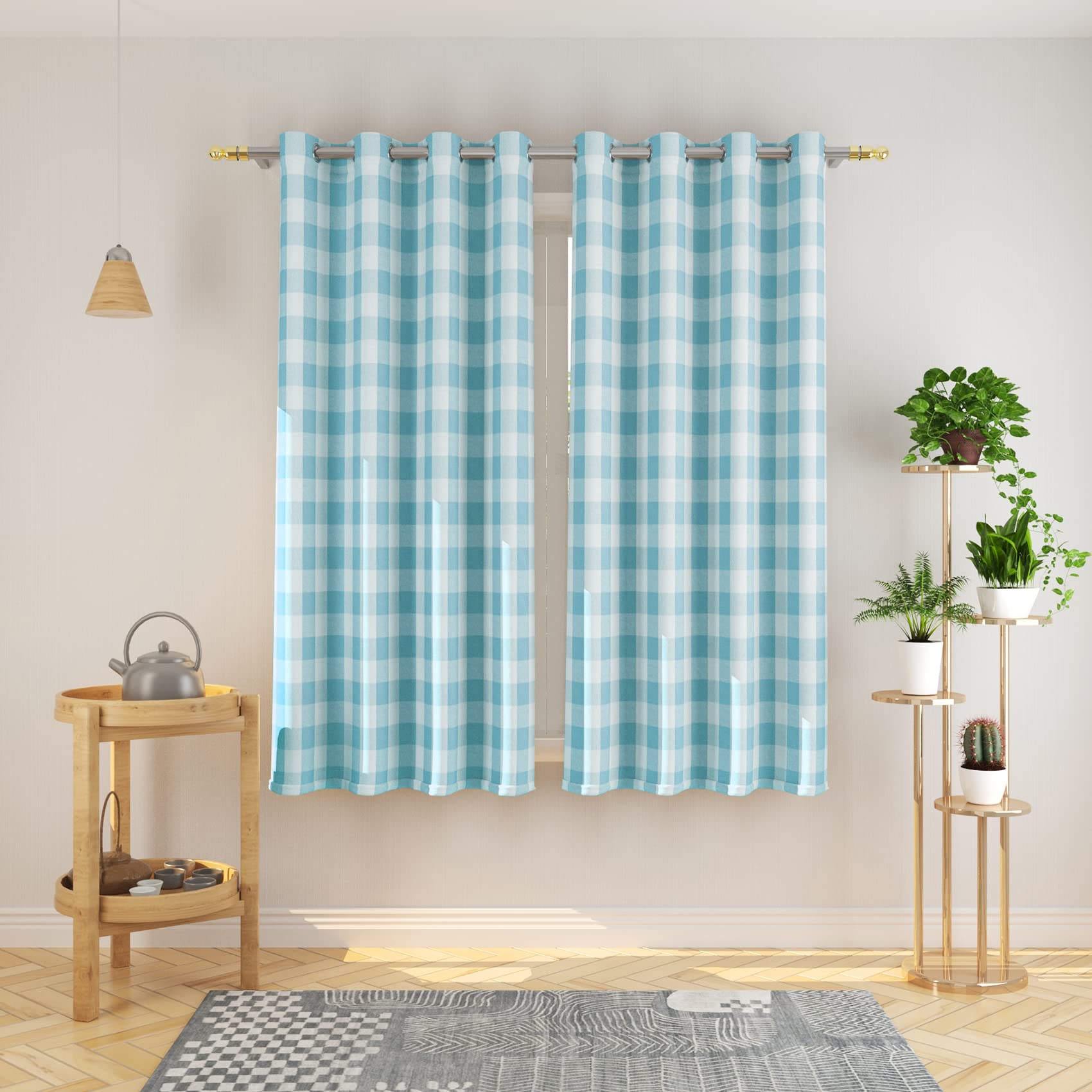 Tier Curtains Check Gingham Plaid Window Curtain Panels Bathroom Grommet Top Window Treatment 2 Panels