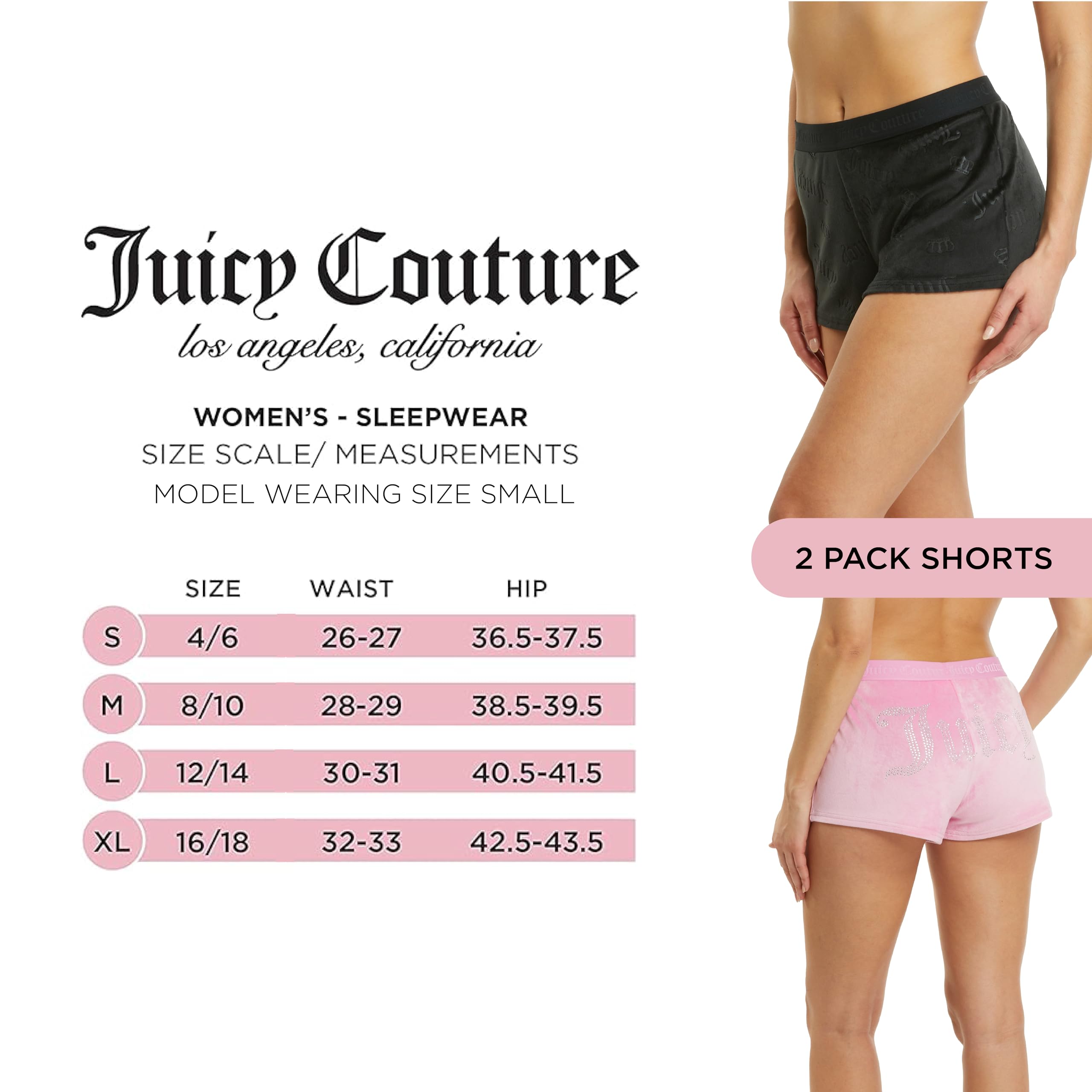 Juicy Couture Velvet Fleece Shorts 2 Piece Designer Pajama Set for Women, 2-Pack Sleep and Lounge Shorts