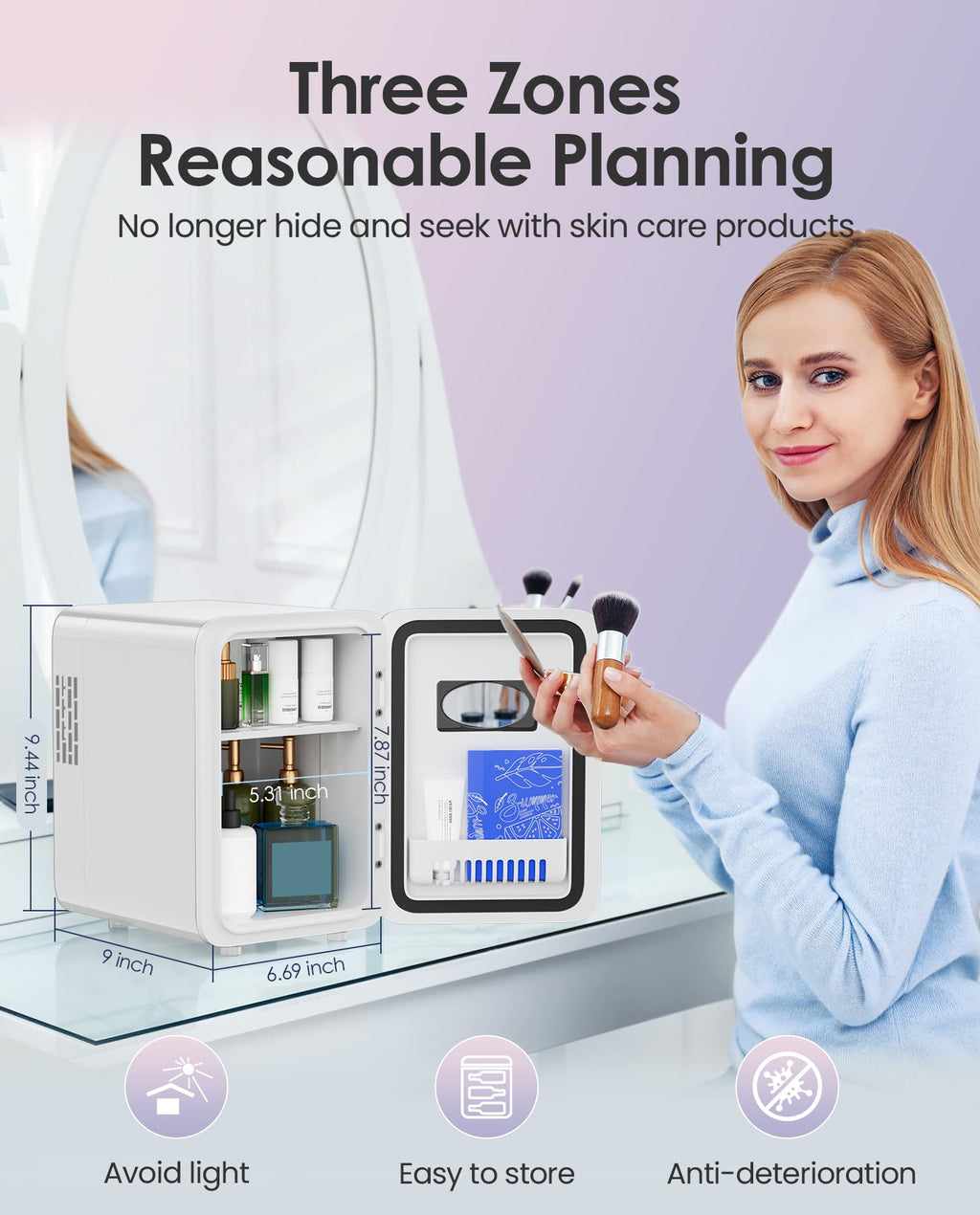 Skincare Fridge - Makeup Fridge for Refrigerating Skincare and Food, Mini Fridge Cooler and Warmer