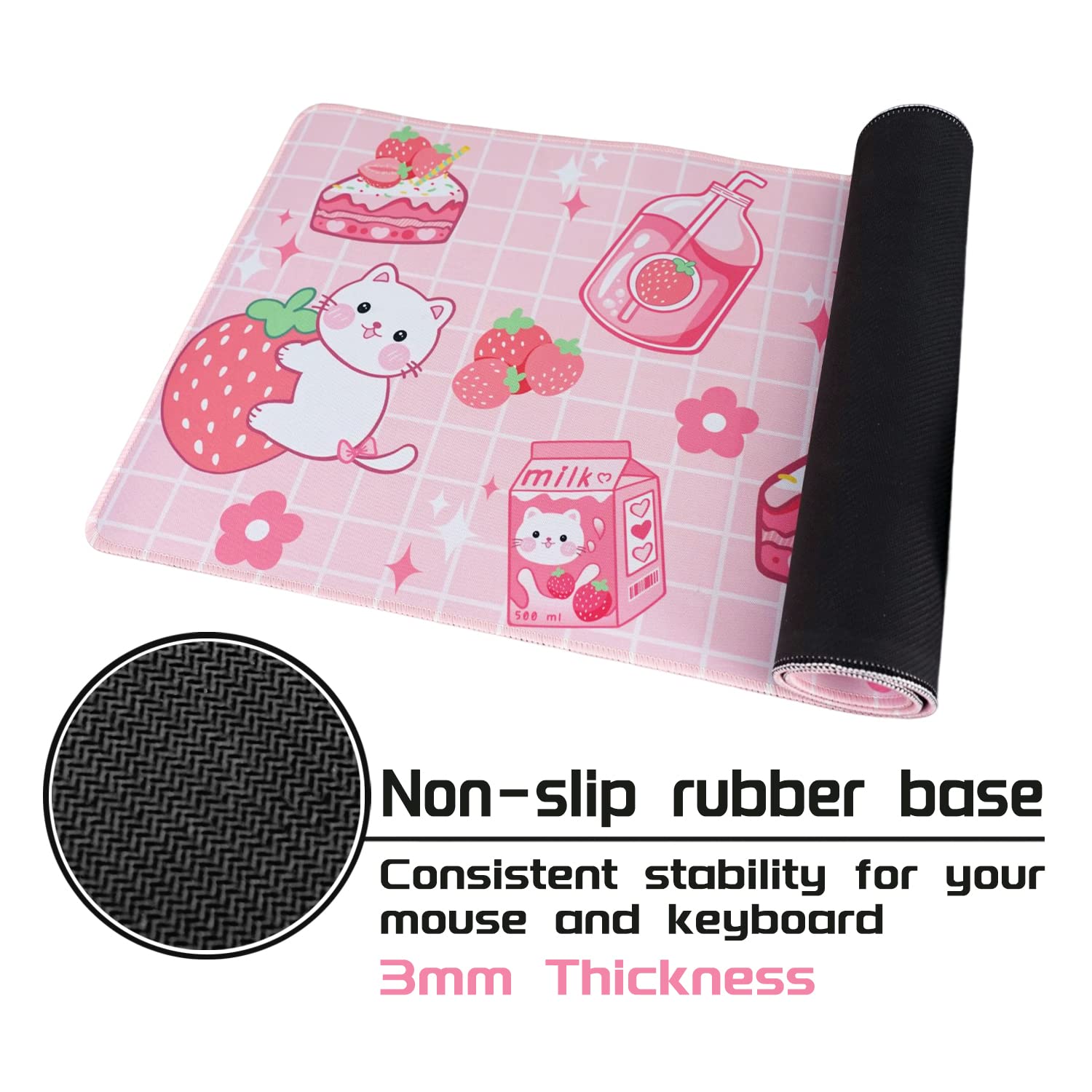 Kawaii Gaming Mouse Pad for Desk, Extended Large 31.5 X 11.8 Inch
