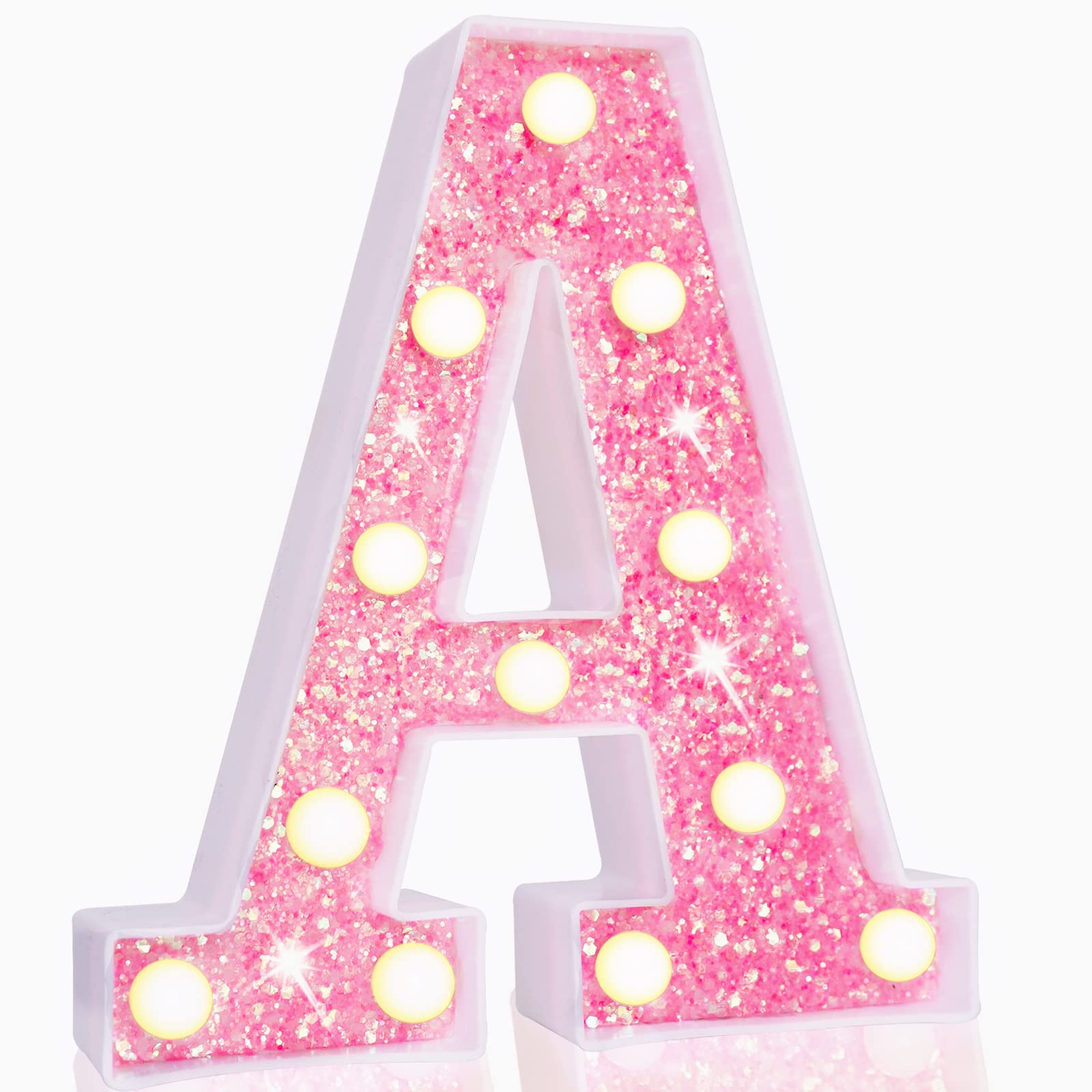 Pink LED Letters Glitter Alphabet LetterS & Numbers Sign Battery Powered