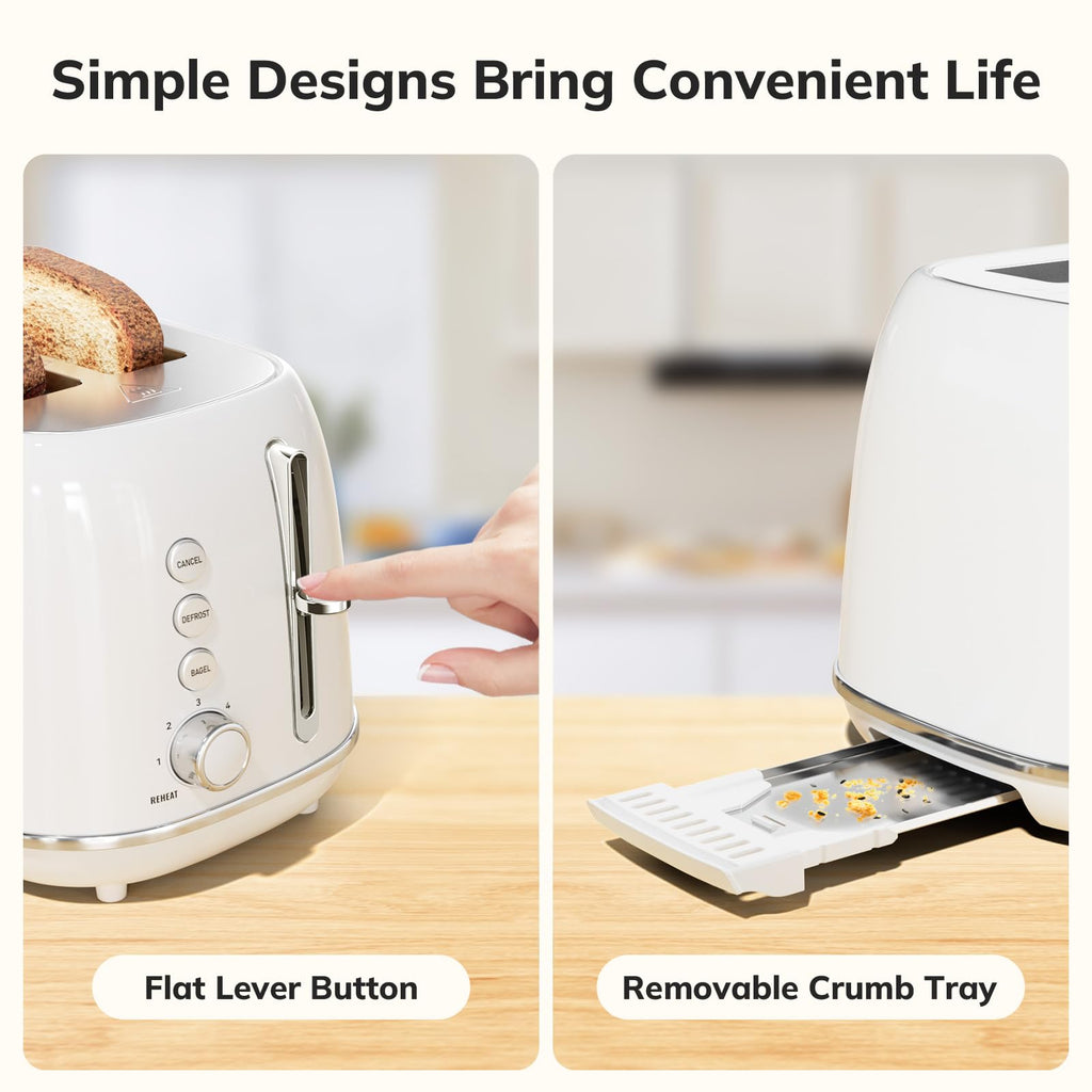 Toaster 2 Slice Stainless Steel with 6 Bread Shade Settings, Retro Toaster with Extra Wide Slot