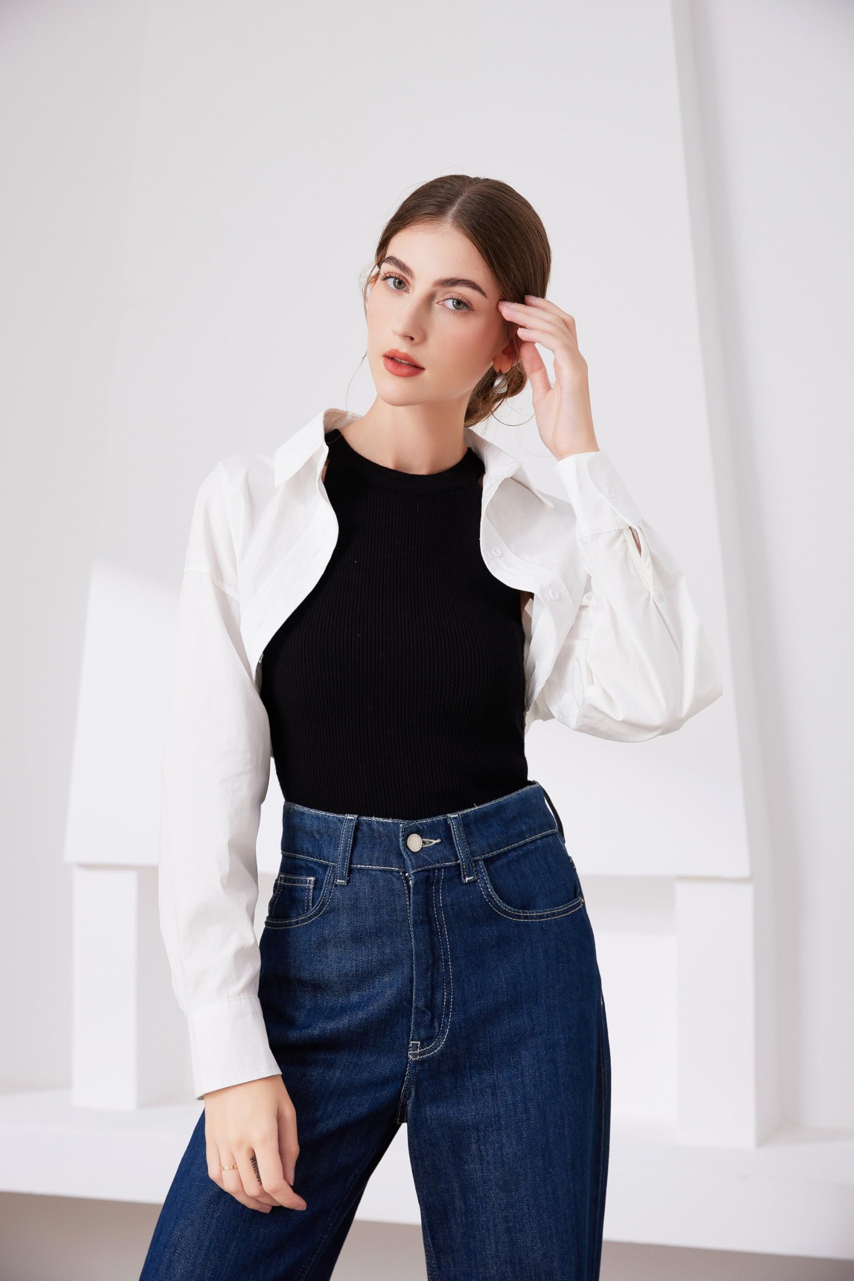 Fake Collar Long Sleeves Detachable Blouse False Collar Half Shirt Blouse Collar