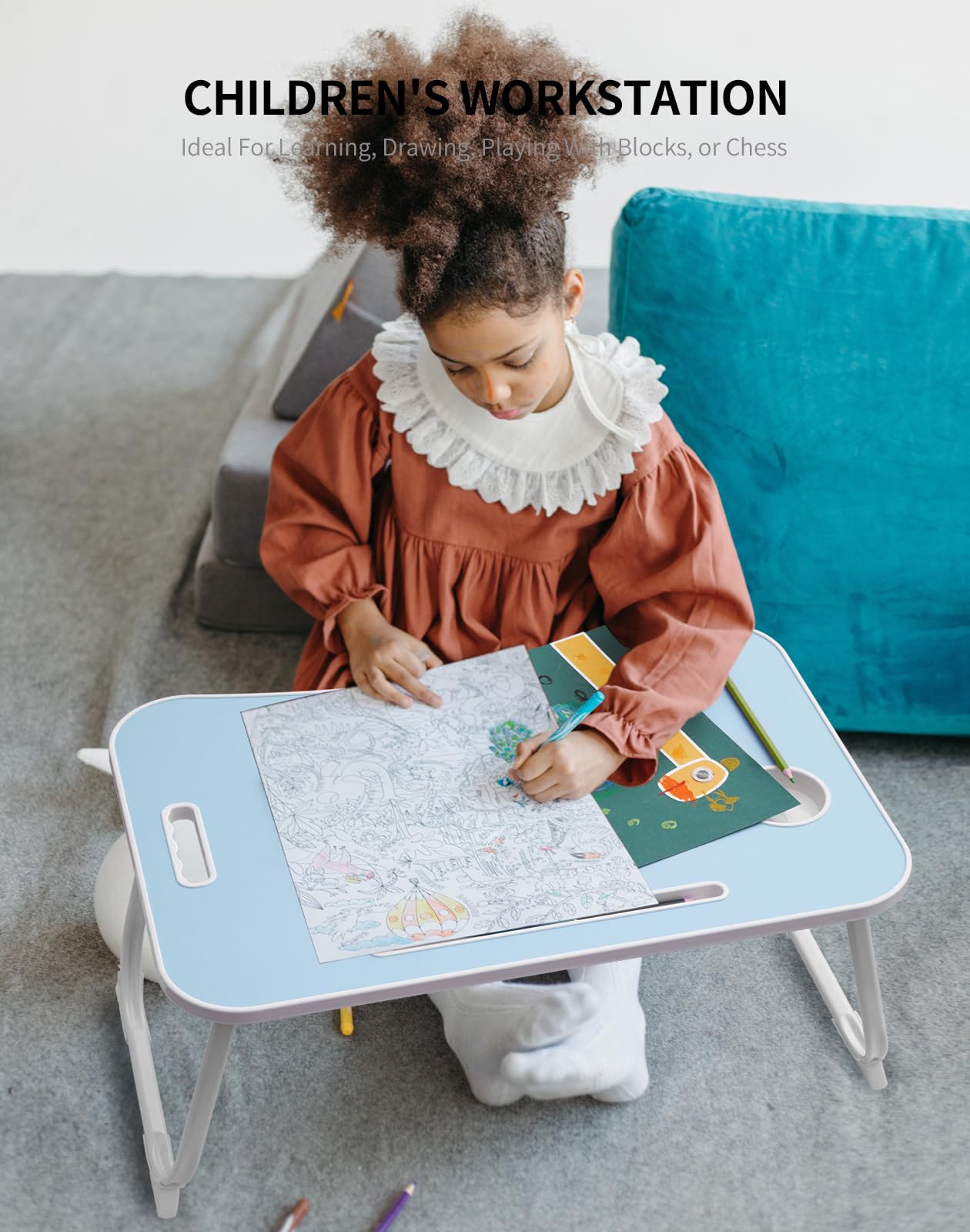Portable Foldable Study Table, Laptop Stand With Cup Holder, Tablet Slot, And Lift Handle For Working
