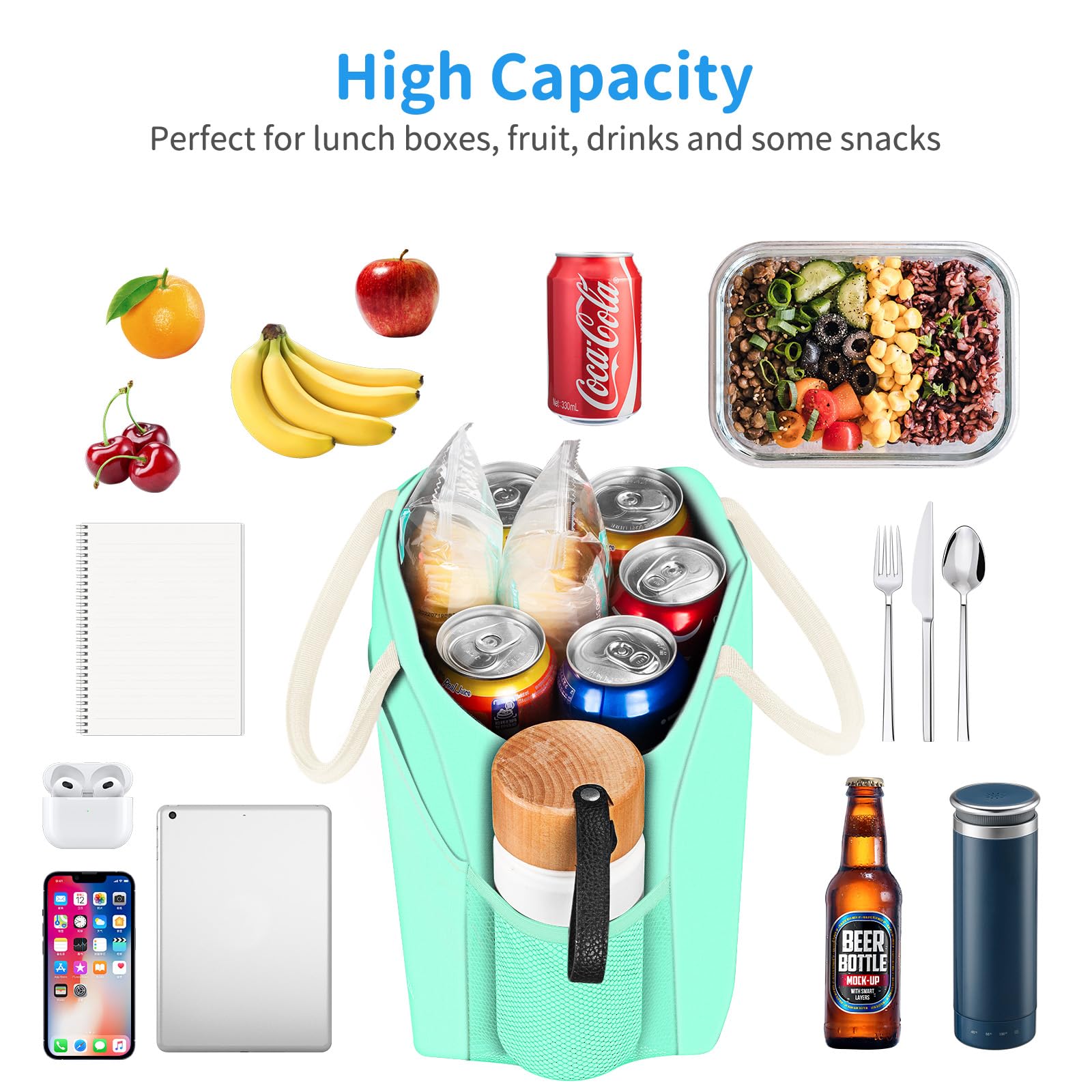 Reusable Insulated Lunch Tote Bag,Leakproof Food Handbags Case High Capacity