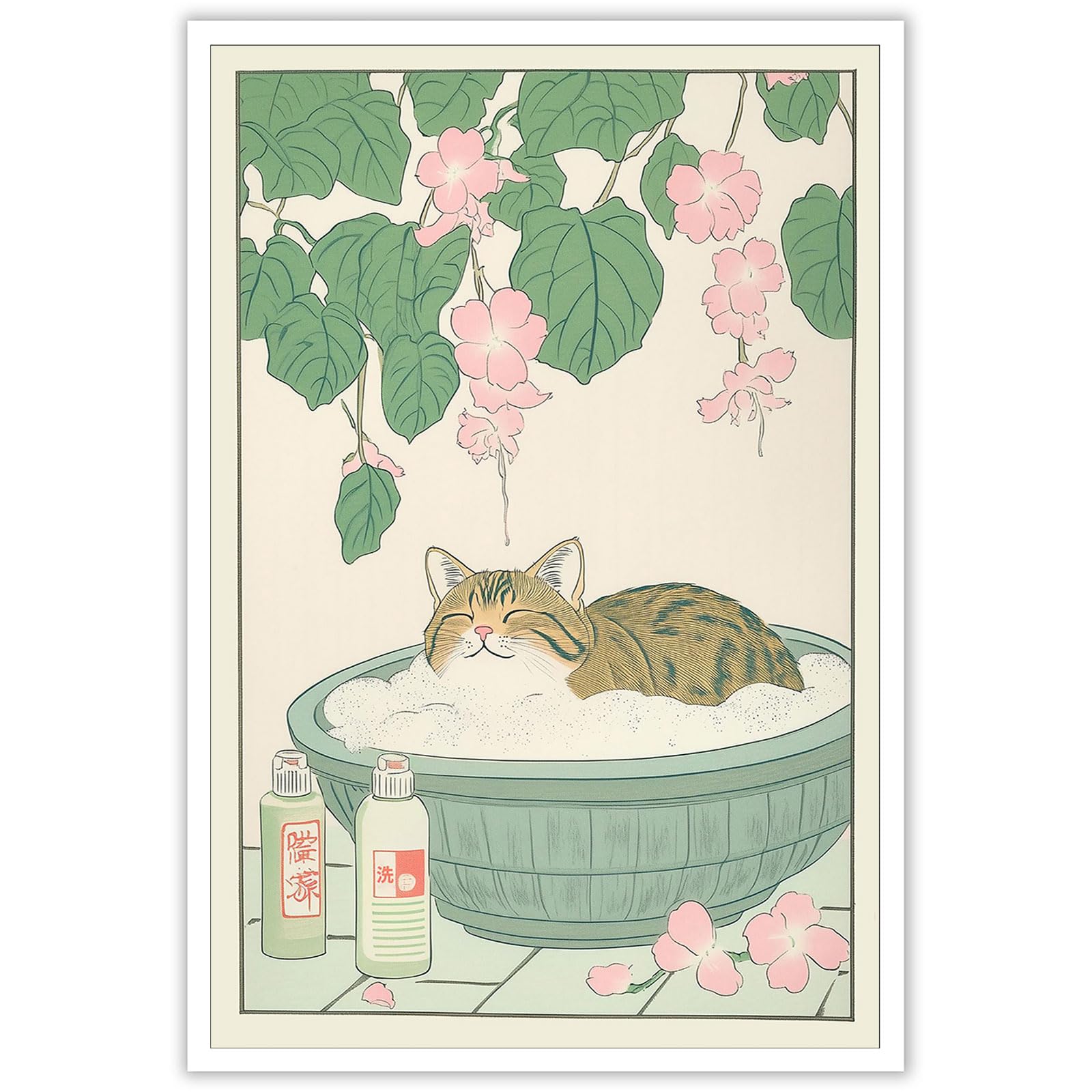 Vintage Posters Japanese Aesthetic Bathroom Canvas Wall Art Minimalism Cute Animal Relax Prints Painting