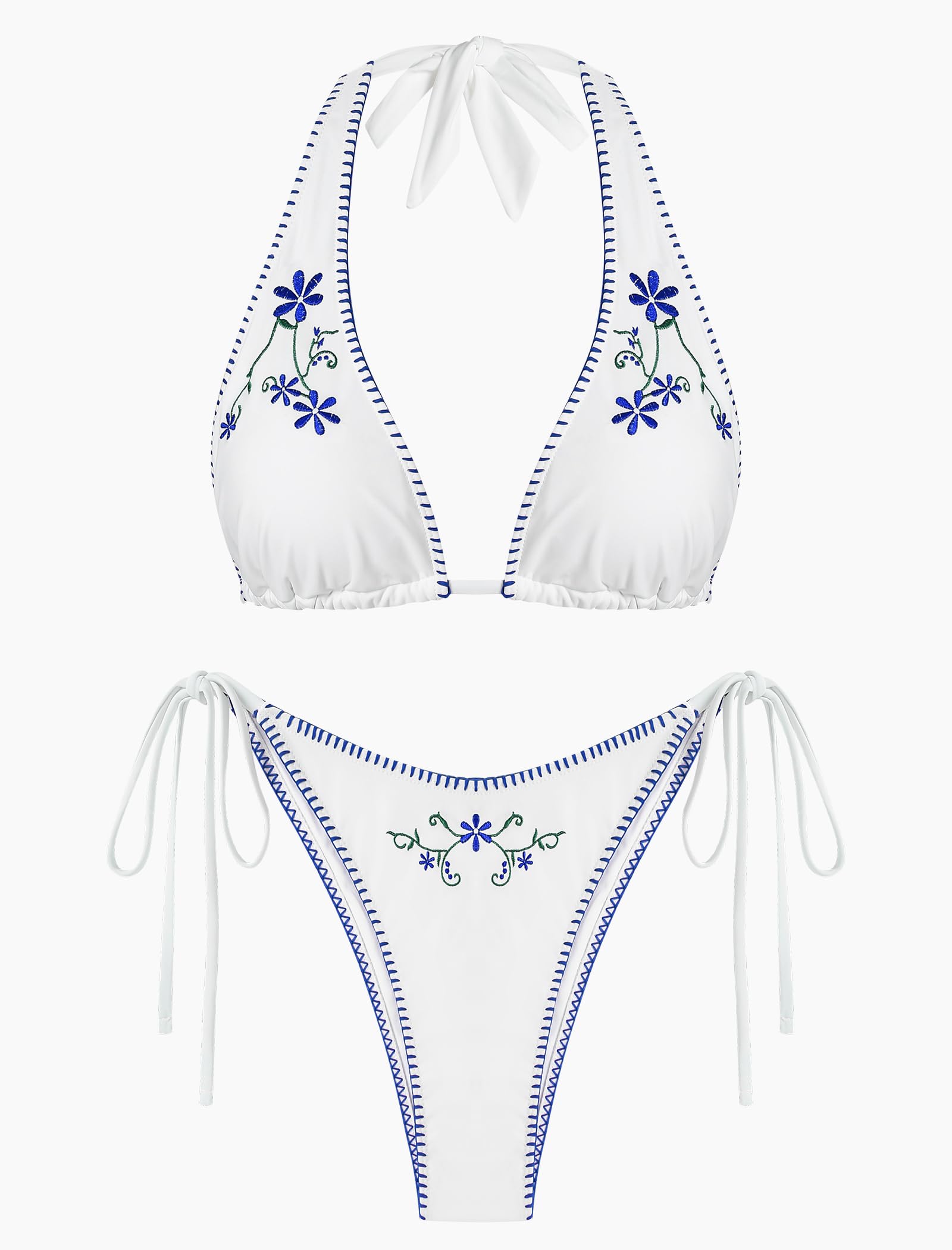 Women's Multiway Triangle Bikini â€?Fishnet Tie-Side Bandeau & Halter Swimsuit Set