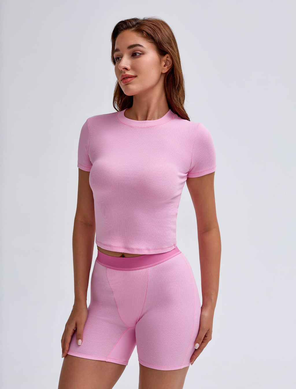 Two Piece Outfits for Women Matching Set Tracksuit Casual Workout Clothes Cotton Ribbed T-shirt Boxer Shorts