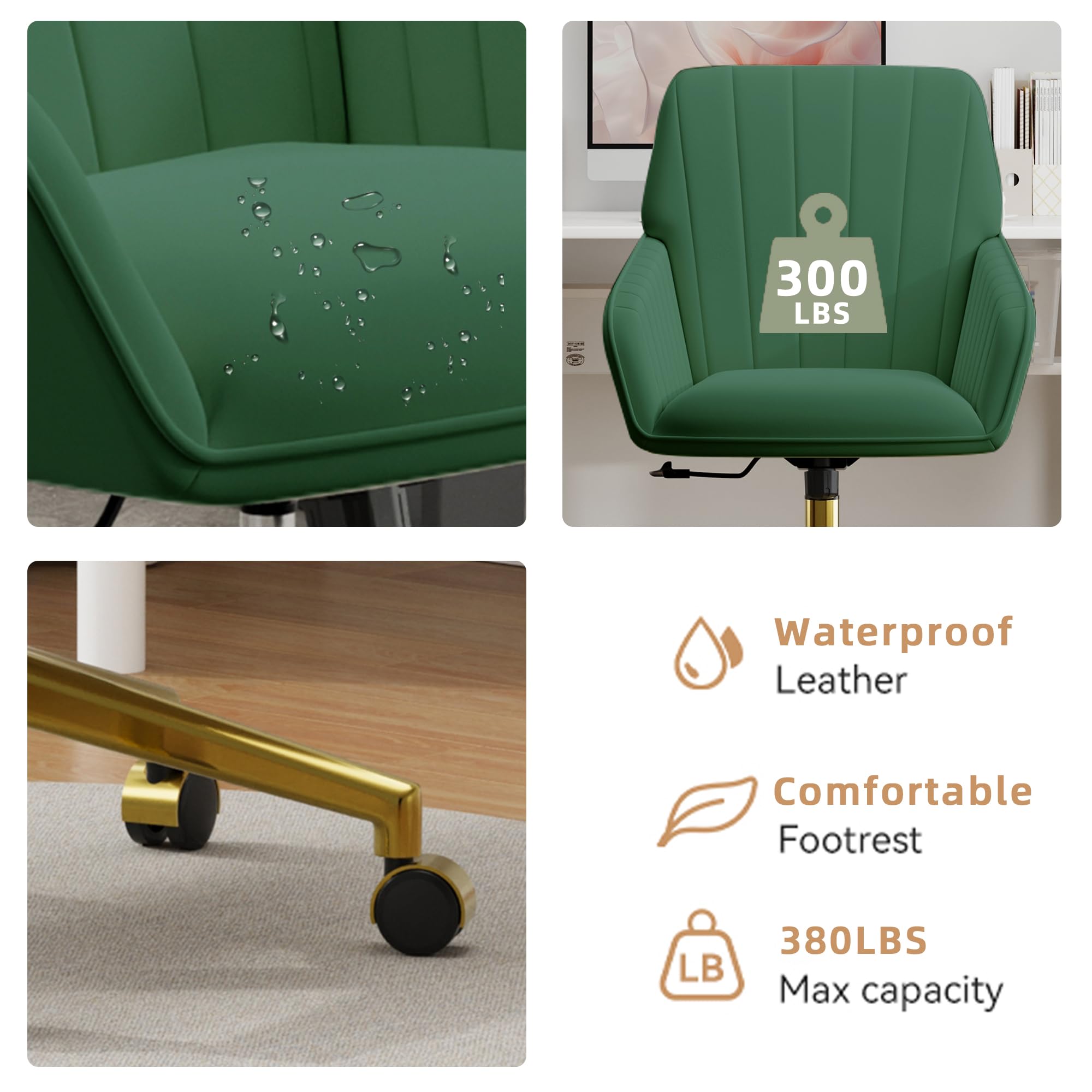 Velvet Modern Cute Chair with Back, Height Adjustable Upholstered Vanity Chair with Swivel Wheels