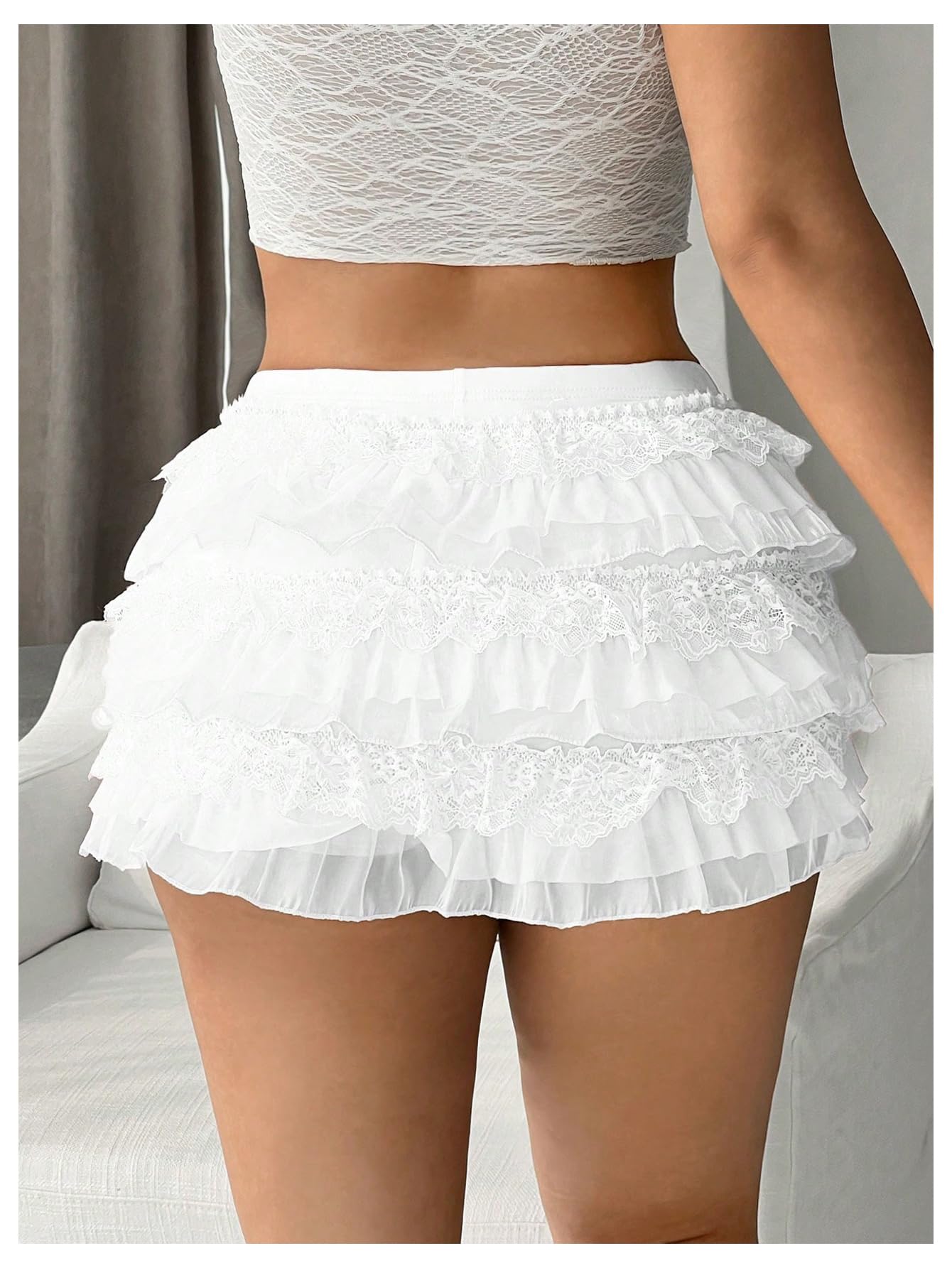 Women's Bow Mini Shorts Low Rise Lace Layered Ruffle Shorts Cute Lolita Bloomers