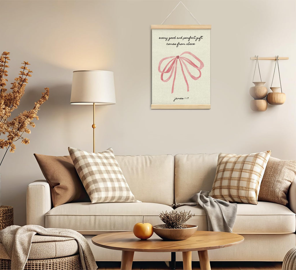 Trendy Bows Pink Coquette Scripture Wall Art Poster Hanger Frame, Christian Bible Verses Posters Wall Art Decor