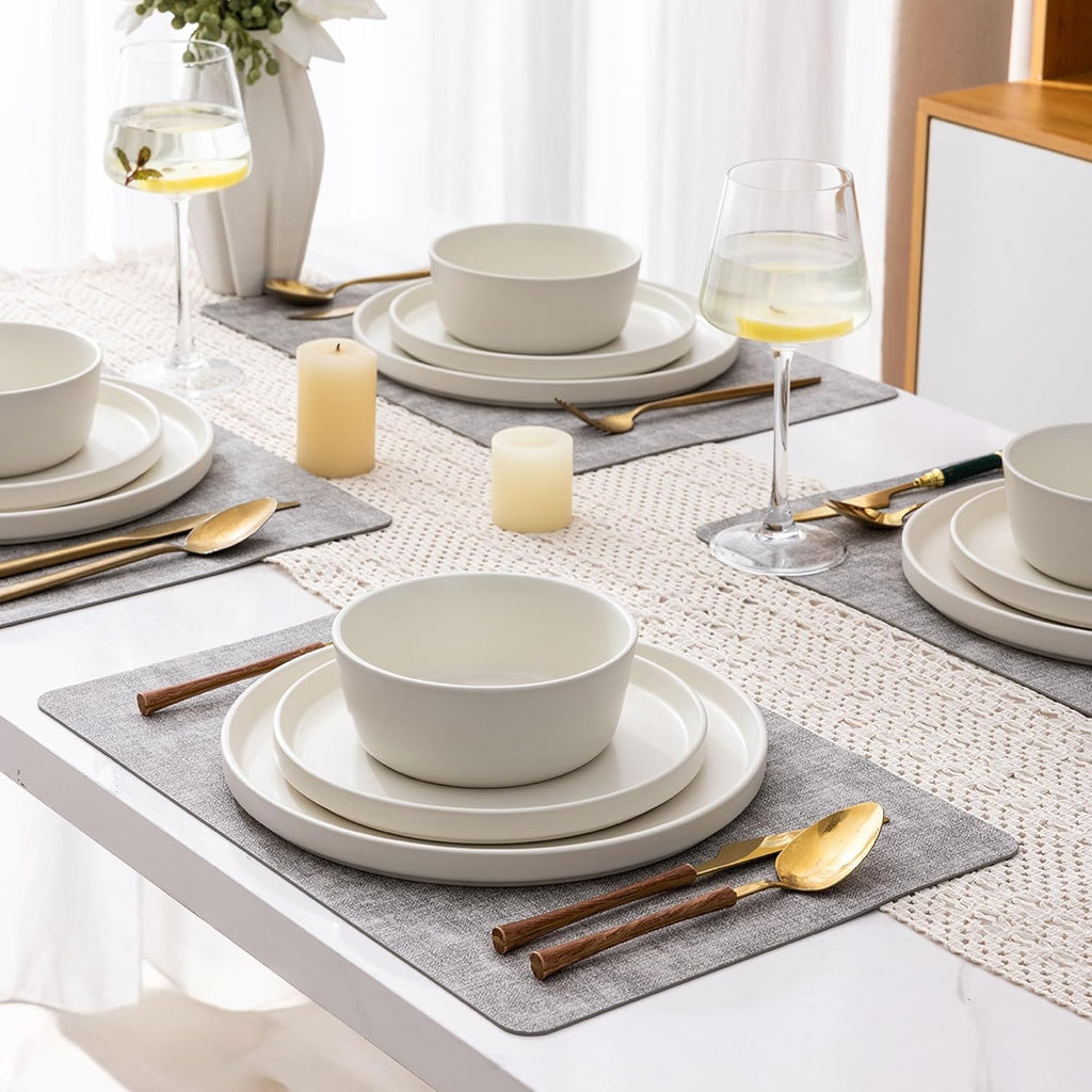 Ceramic Dinnerware Sets for 4, Modern Flat Stoneware Plates and Bowls Sets,Chip and Crack Resistant | Dishwasher & Microwave Safe Dishes Set, Scratch Resistant- Service for 4 (12pc)