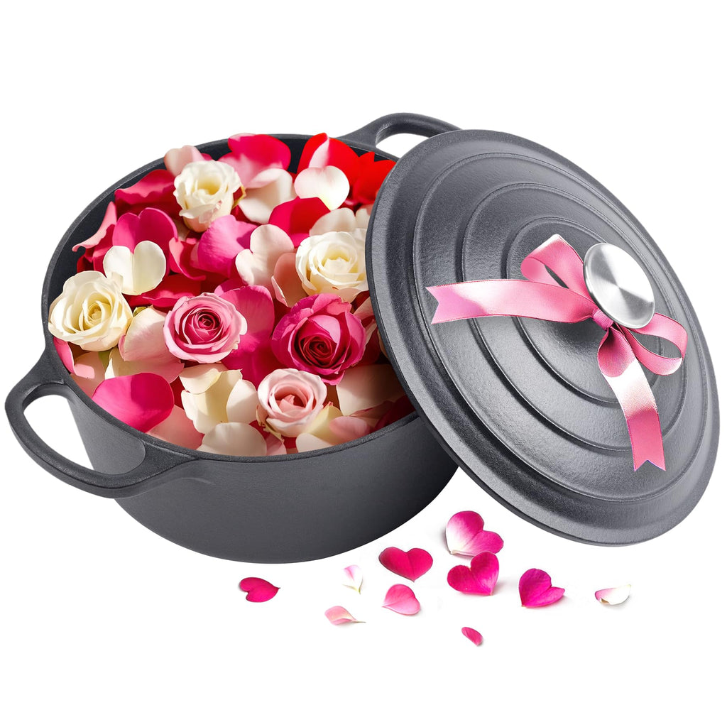 Enameled Cast Iron Dutch Oven with Lid - Big Dual Handles - Round Pot for Versatile Cooking 6 Quart