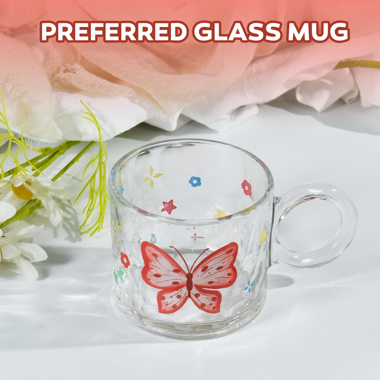 Glass Butterfly l Mugs, 10oz lUnique Glass Cup with Handle
