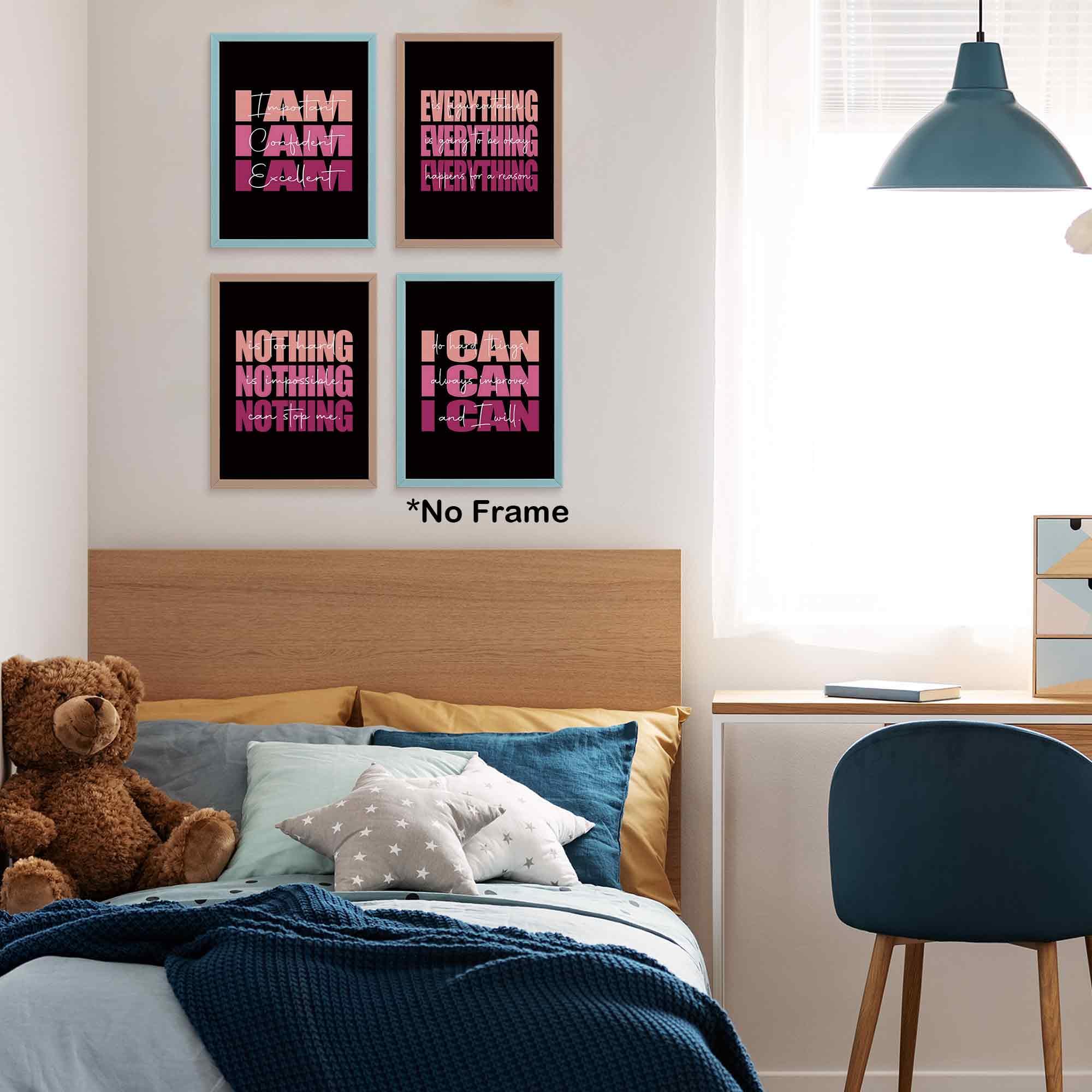 Set of 4 Inspirational Posters â€?Motivational Wall Art for Teen Girls & Women (8x10)