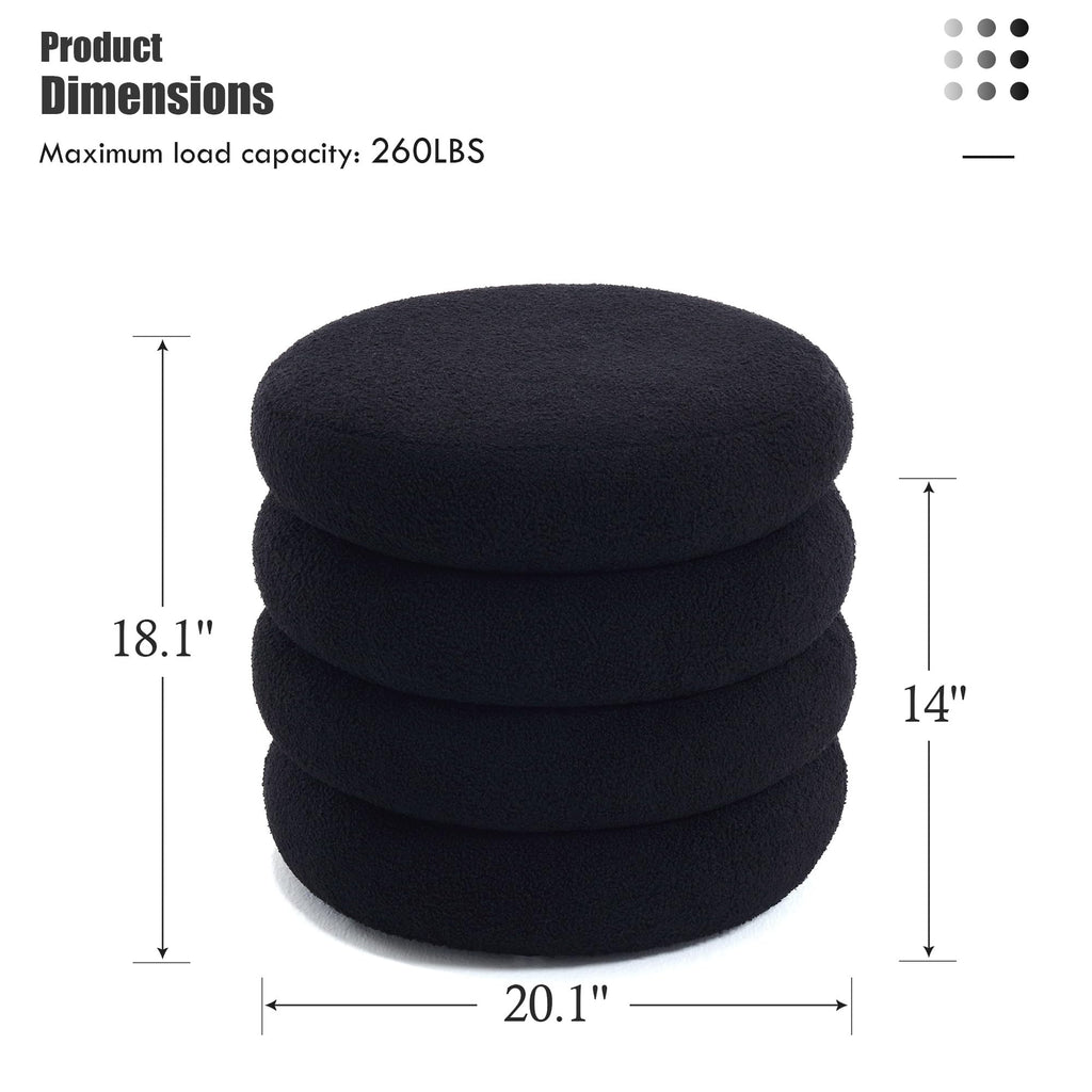 Storage Ottoman Round, Ottoman with Storage, Sherpa Ottoman Storage, (18 Inches x 16 Inches) Set of 2