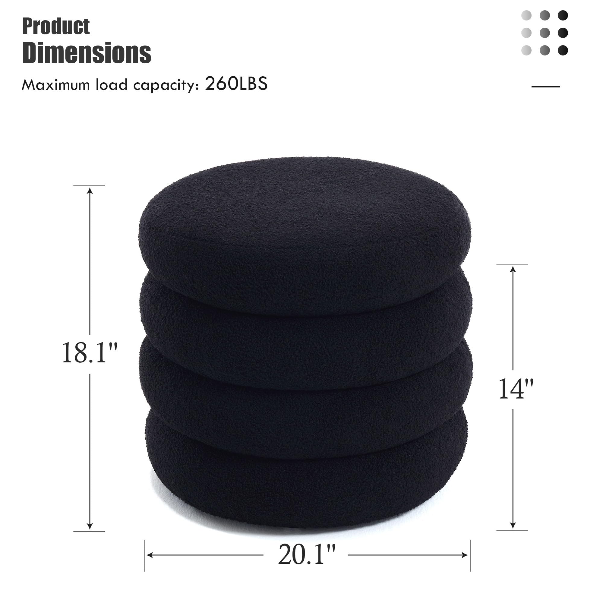 Storage Ottoman Round, Ottoman with Storage, Sherpa Ottoman Storage, (18 Inches x 16 Inches) Set of 2