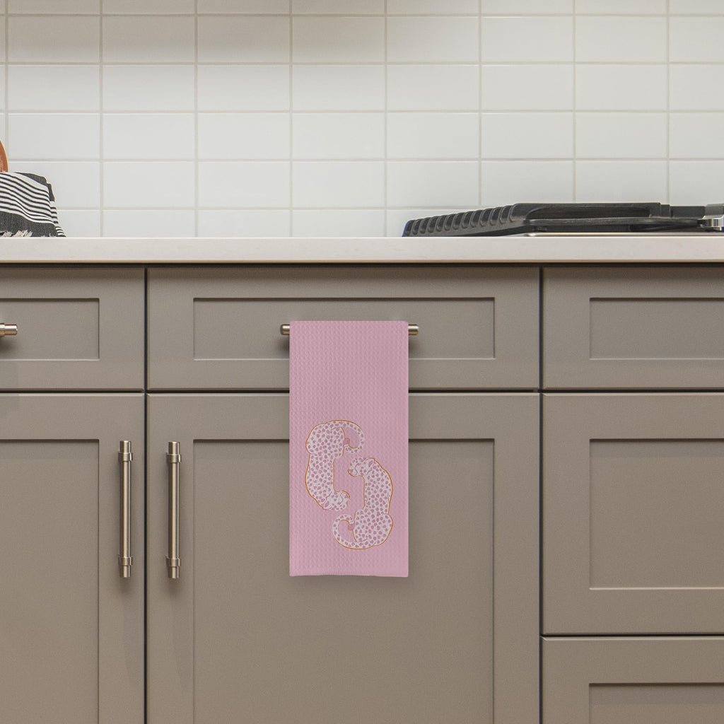 Preppy Cheetah Leopard Waffle Weave Kitchen Dish Towel Cloth Decor, Preppy Bathroom Decor (24x16inch)