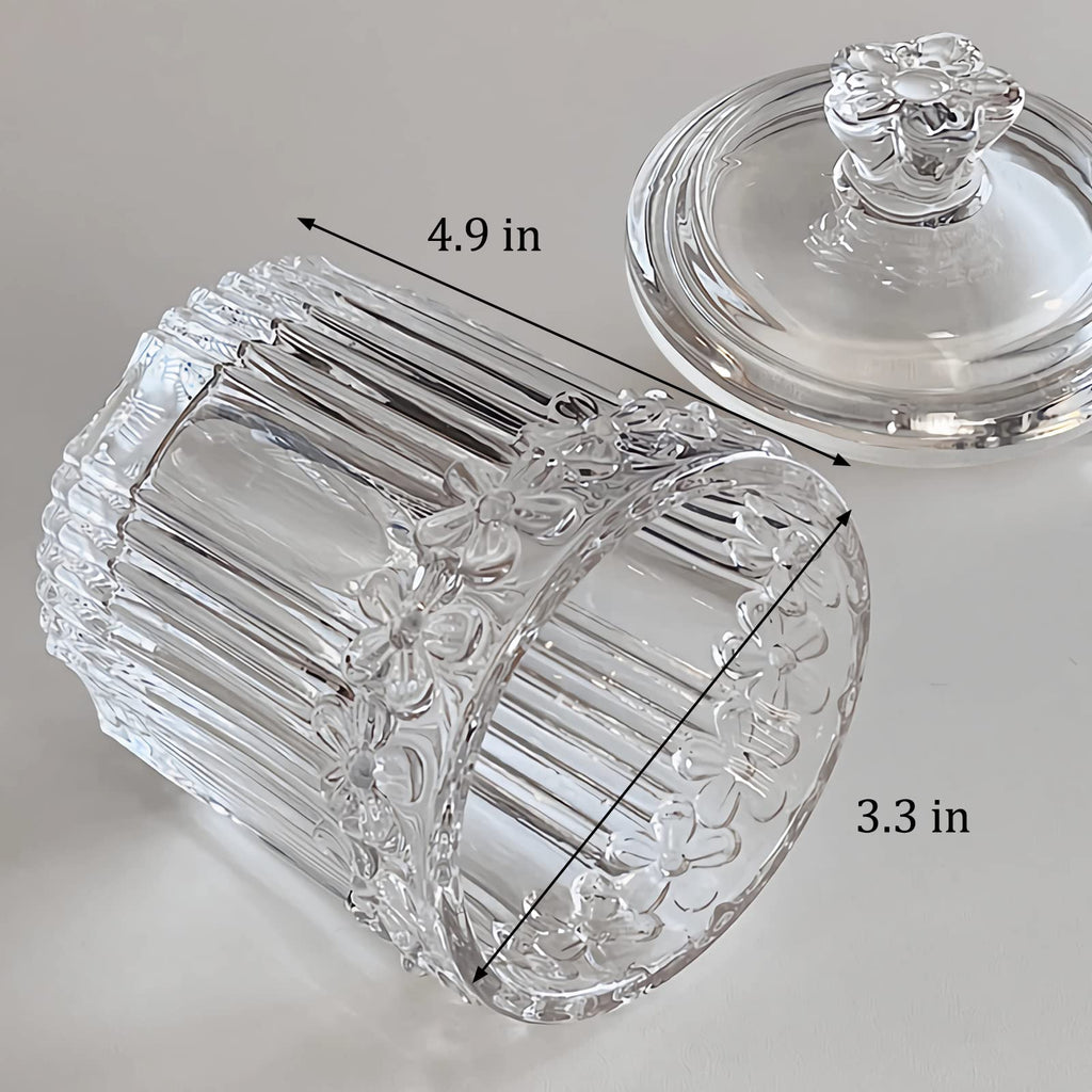 Qtip Holder Glass Apothecary Jars with Lids Set Bathroom Canisters Dispenser Organizers and Storage for Cotton Swabs, Balls, Pads, Floss Picks, Candy 2 Pack